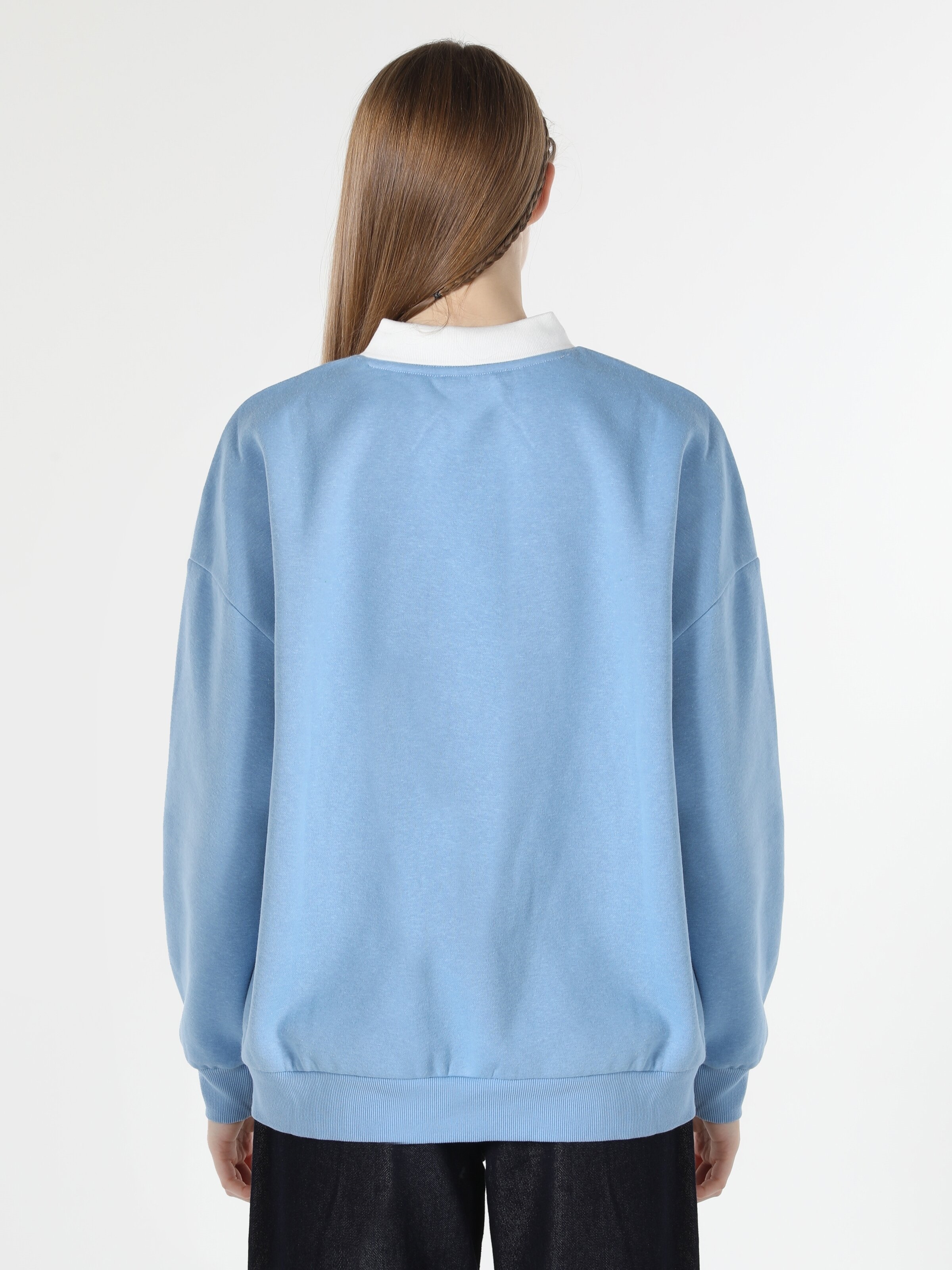 Colins Regular Fit Baskılı Kadın Mavi Sweatshirt. 3