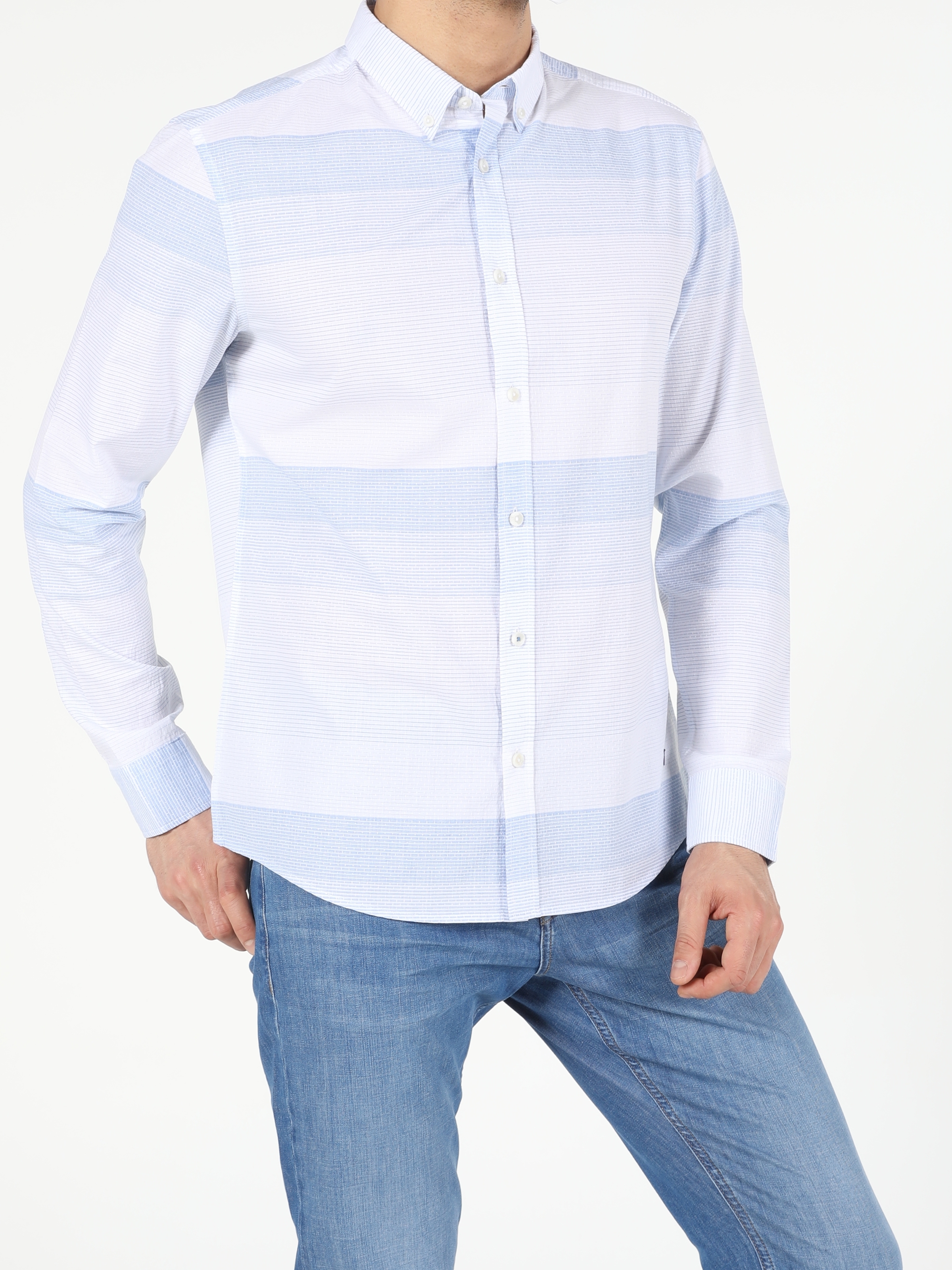 Mavi Slim Fit Shirt Neck  Erkek Uzun Kol Gömlek