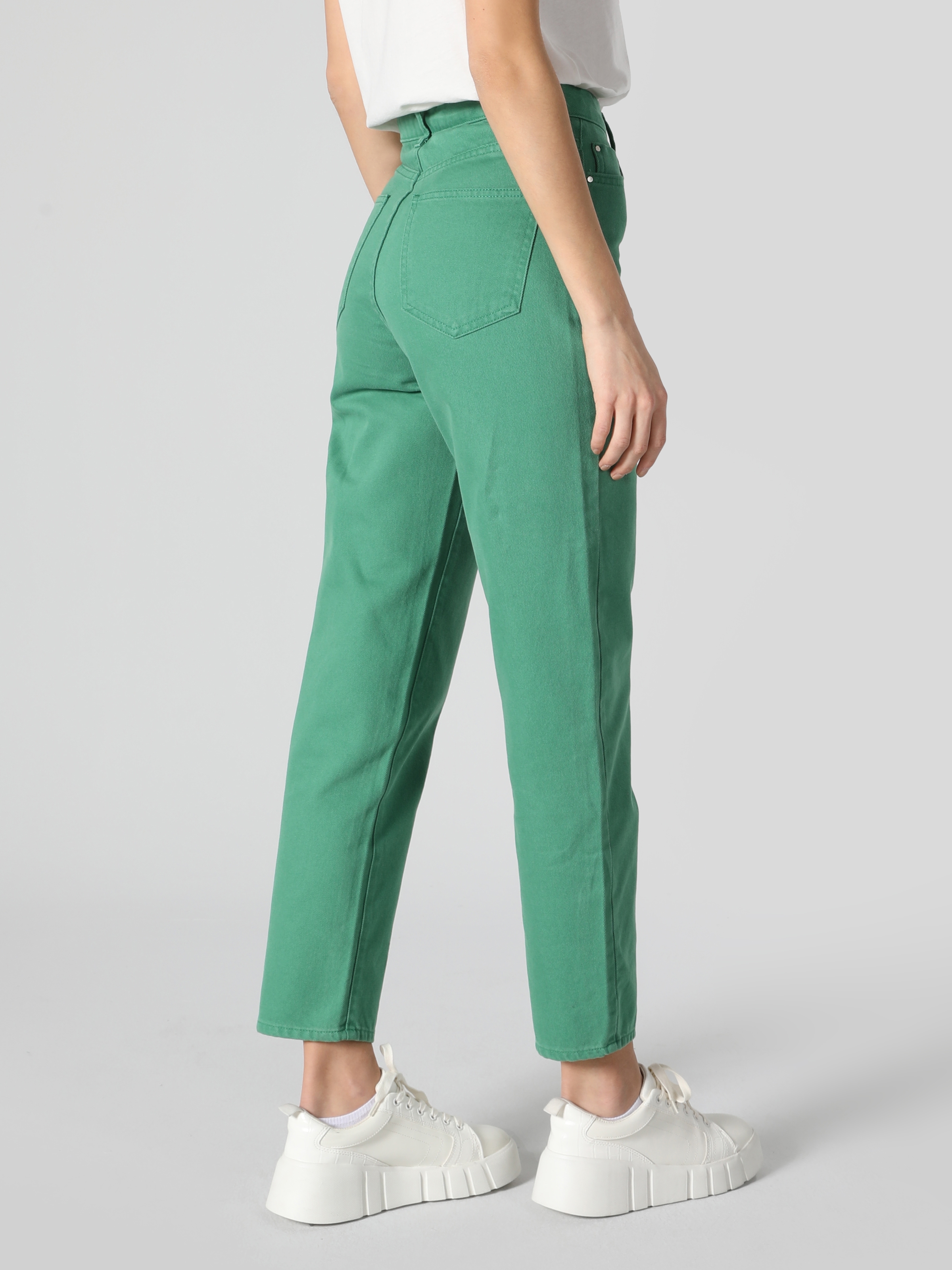 Normal Kesim Yüksek Bel Düz Paça Yeşil Kadın Pantolon Cl1062118