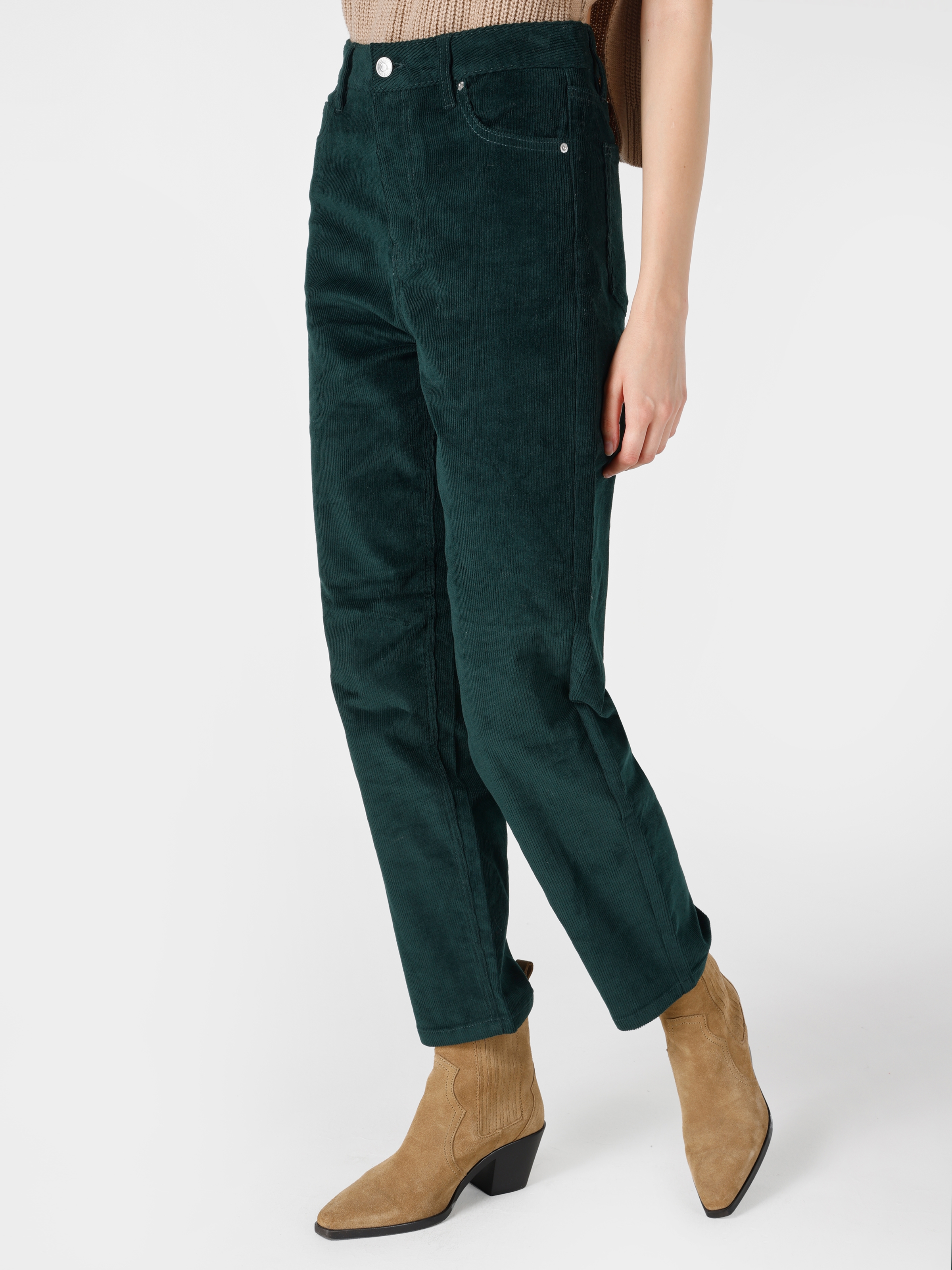 Normal Kesim Yüksek Bel Geniş Paça Yeşil Kadın Pantolon CL1065644