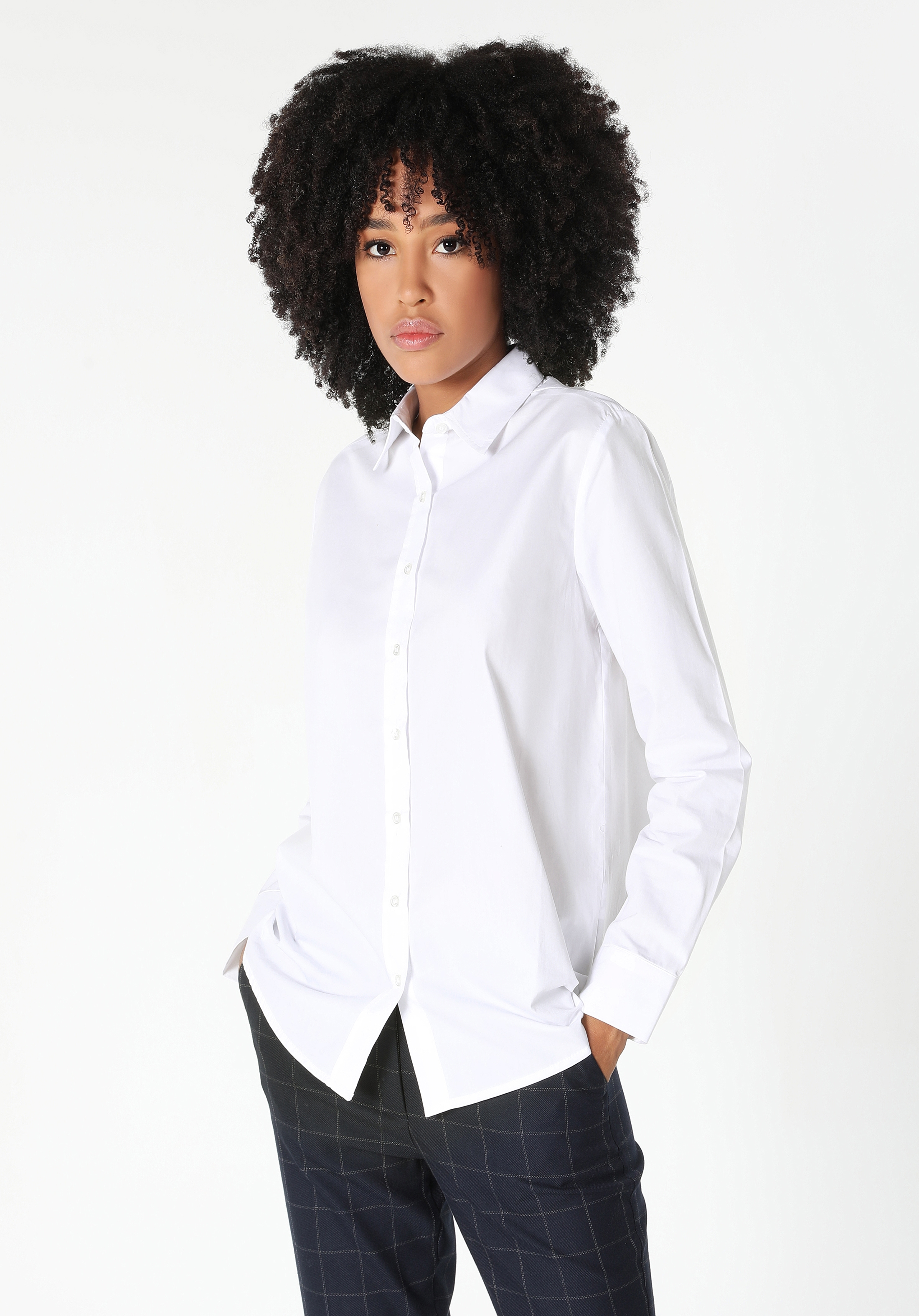 Regular Fit Shirt Neck  Kadın Beyaz Uzun Kol Gömlek Cl1054996