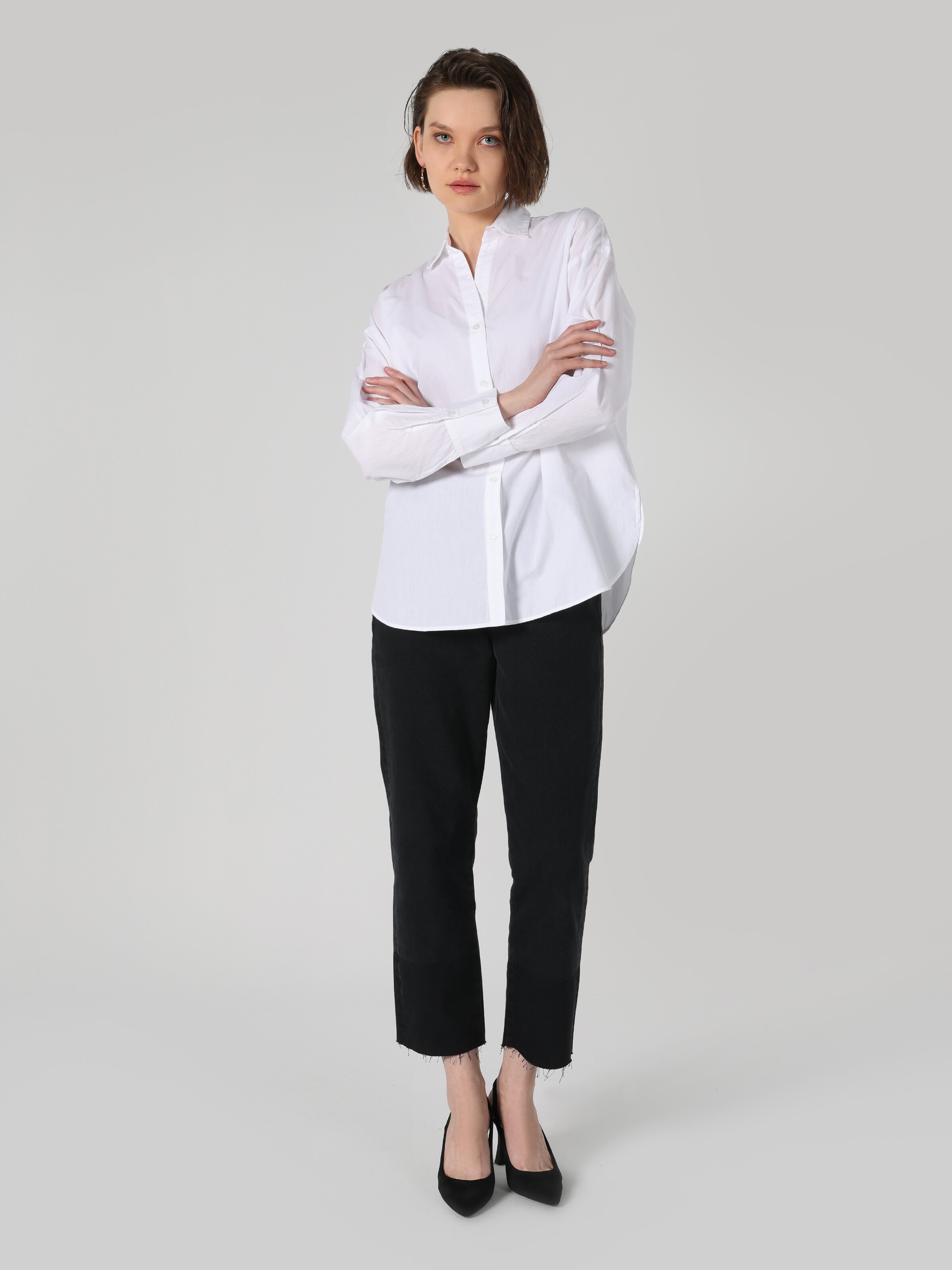 Regular Fit Beyaz Kadın Uzun Kol Gömlek Cl1060253