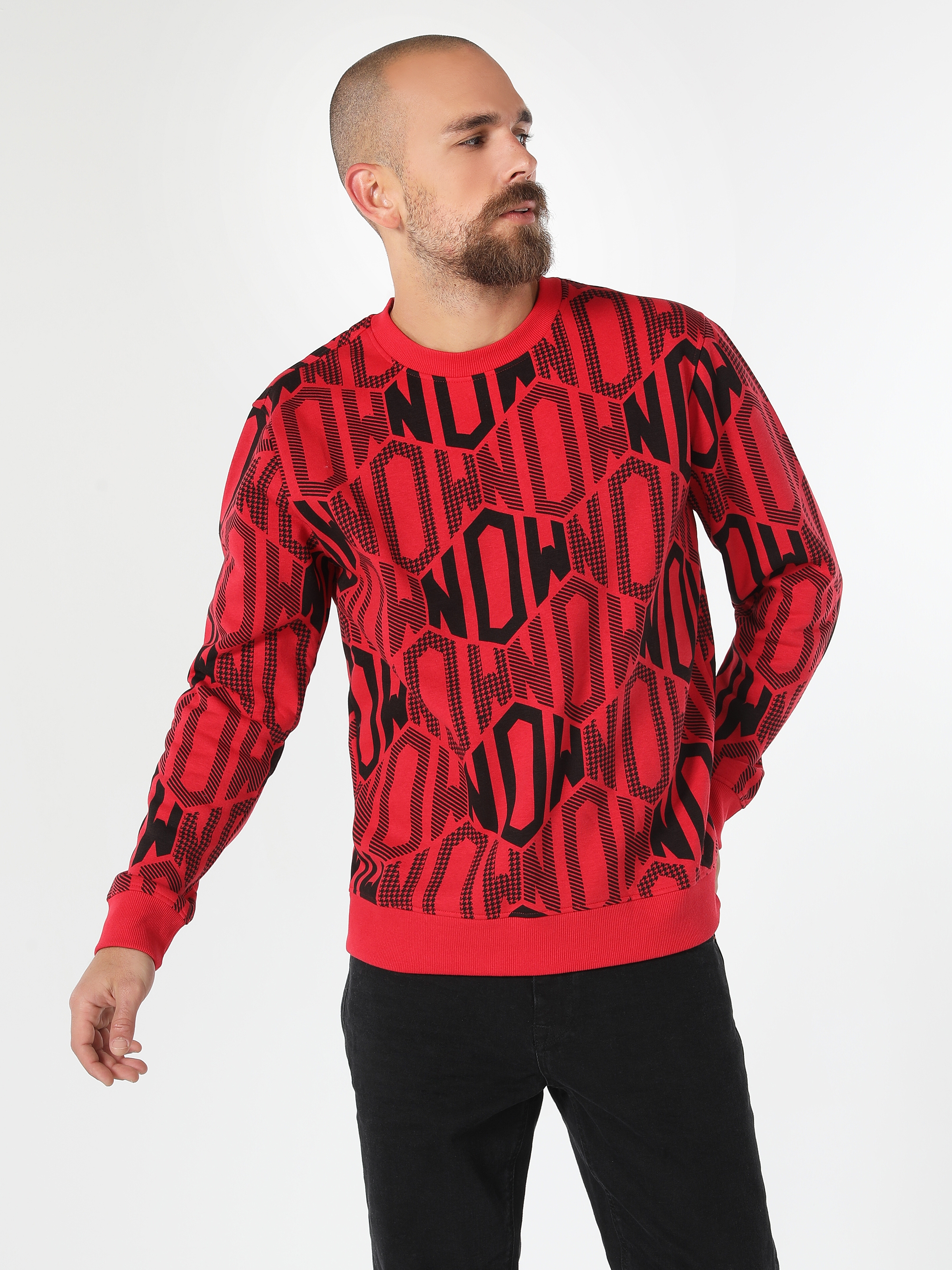 Regular Fit Desenli Erkek Kırmızı Sweatshirt Cl1061575