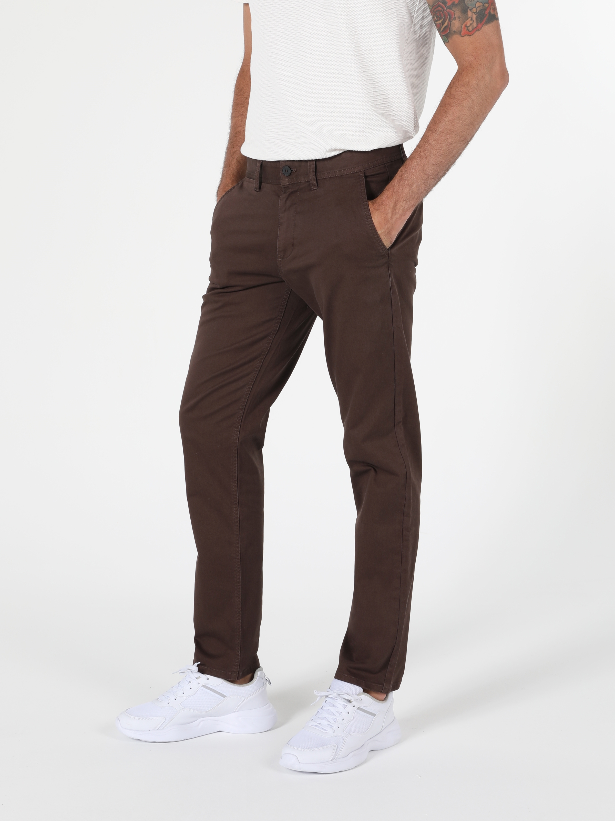 Regular Fit Orta Bel Normal Kesim Düz Paça Kahverengi Erkek Pantolon