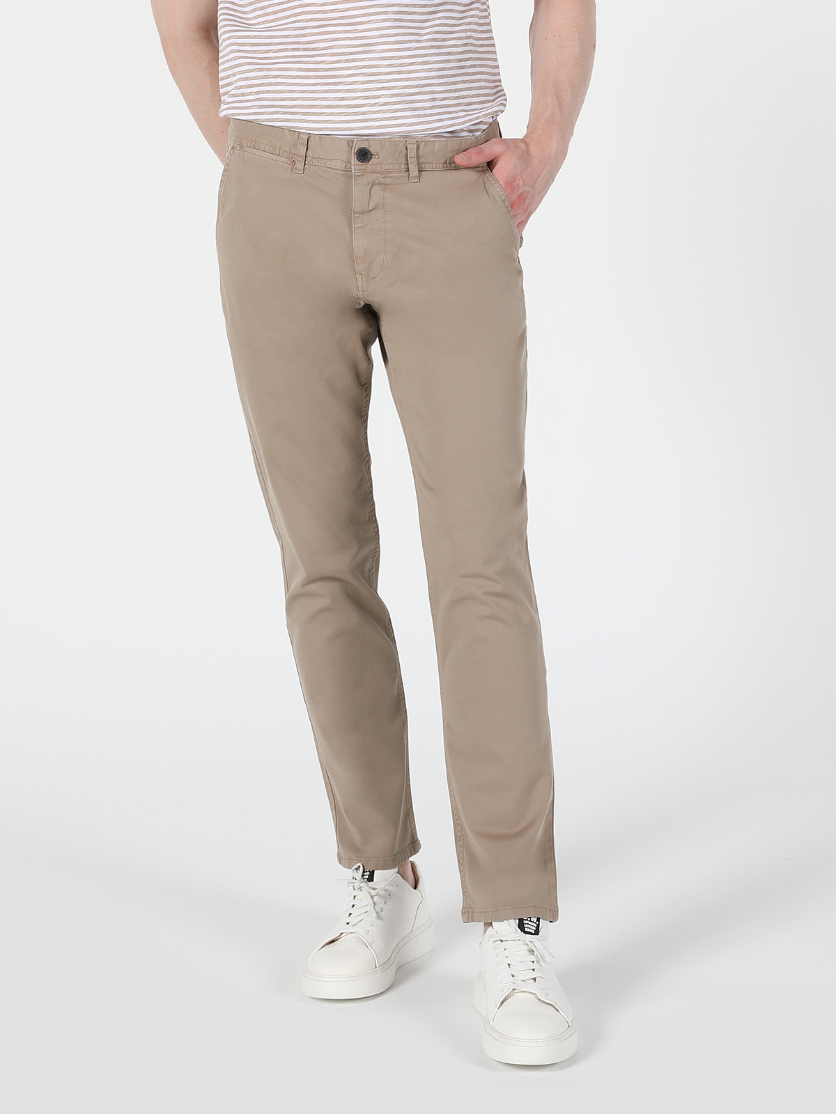 Colins Regular Fit Orta Bel Düz Paça Erkek Sarı Pantolon. 4