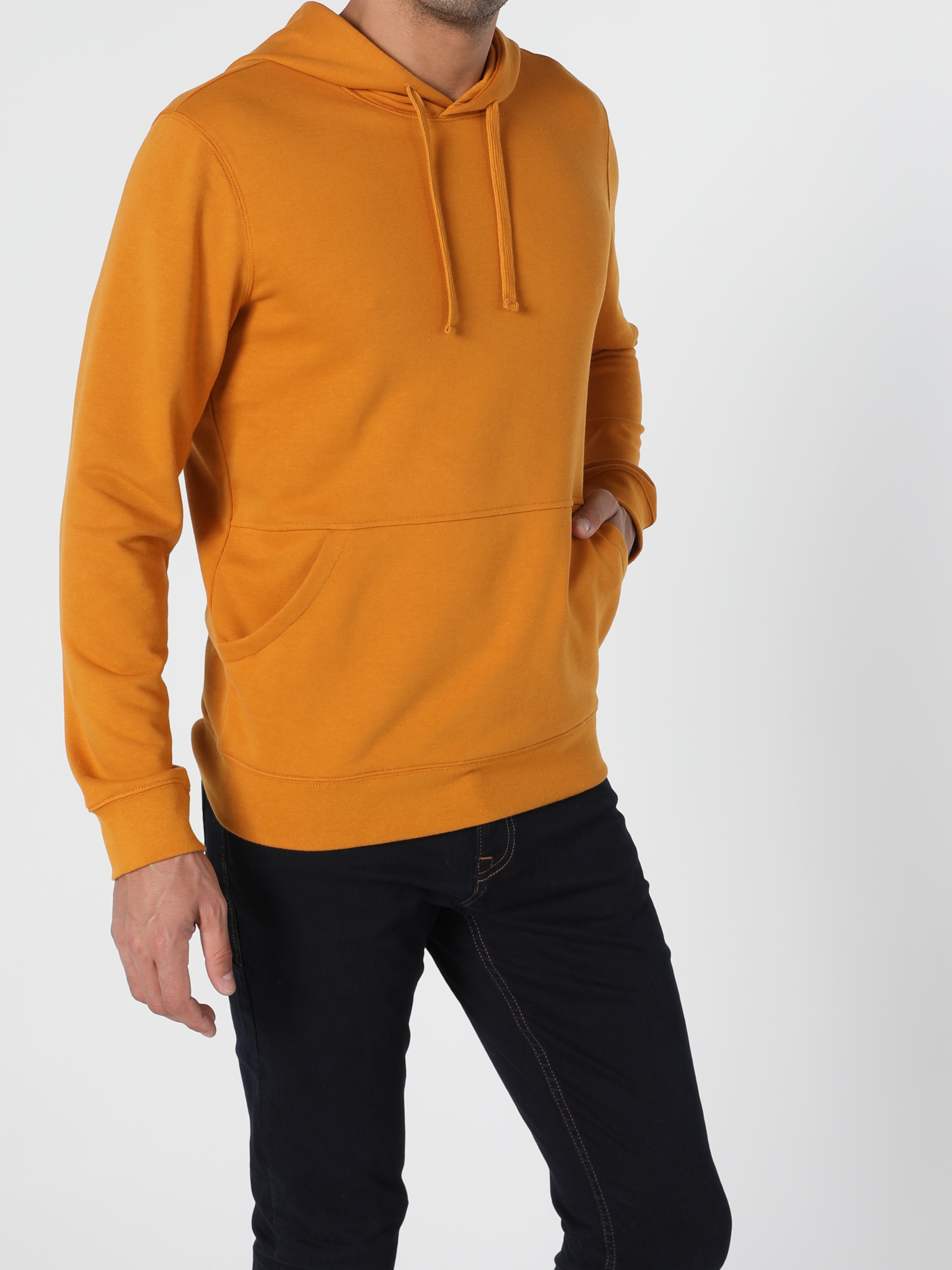 Regular Fit Kapüşonlu Erkek Sarı Sweatshirt