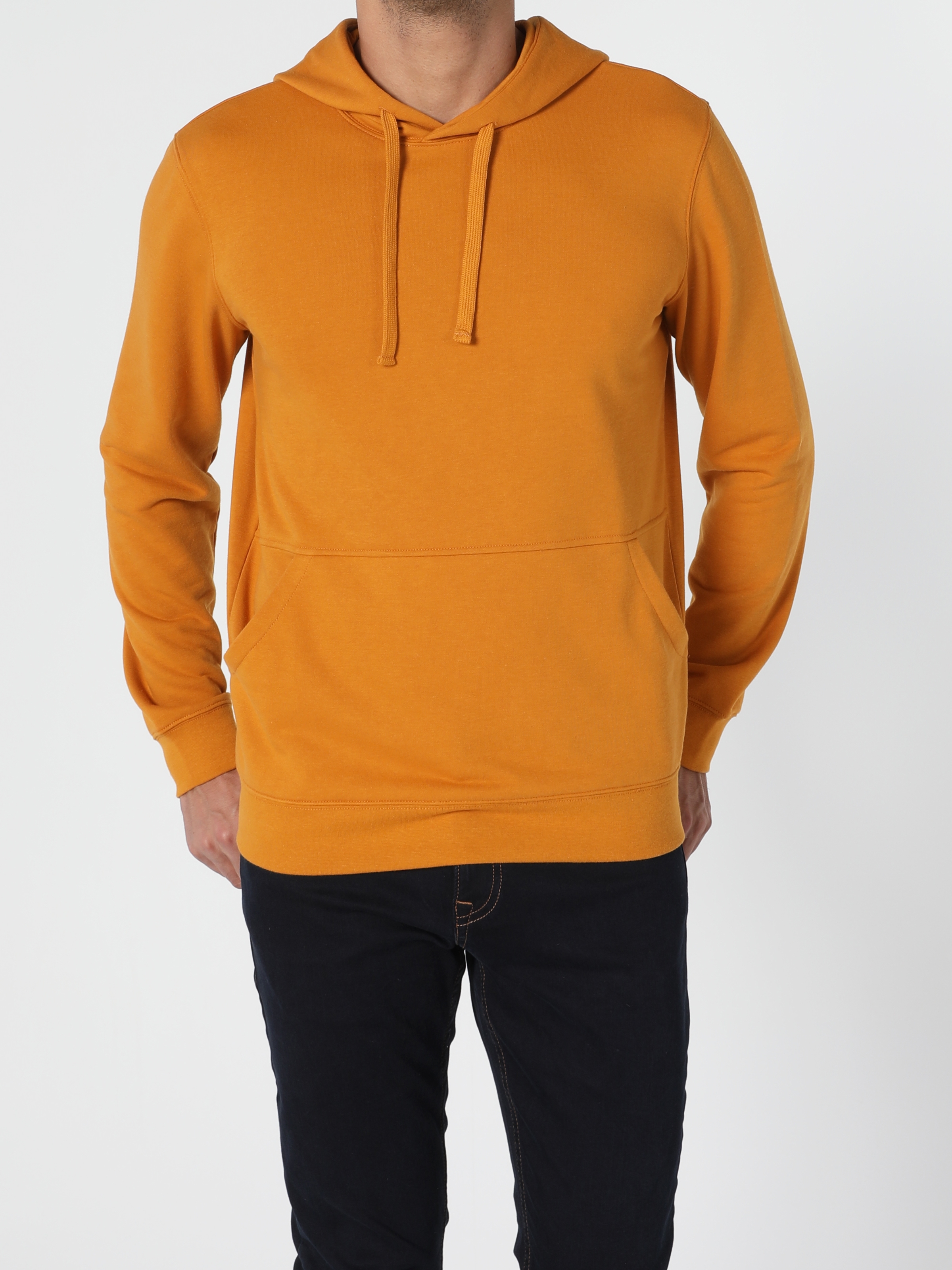 Regular Fit Kapüşonlu Erkek Sarı Sweatshirt