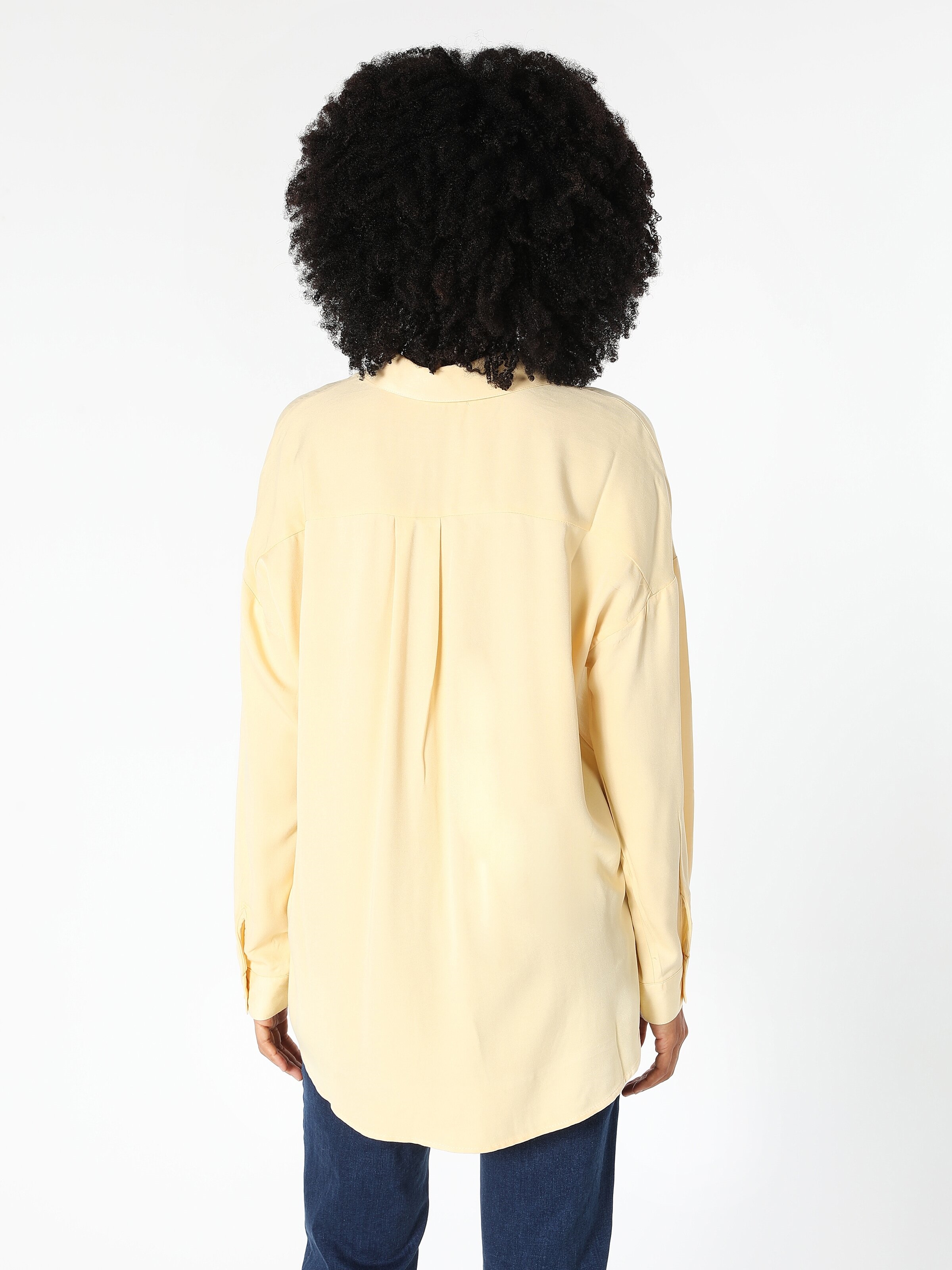 Relaxed Fit Shirt Neck Sarı Kadın Uzun Kol Gömlek Cl1053418