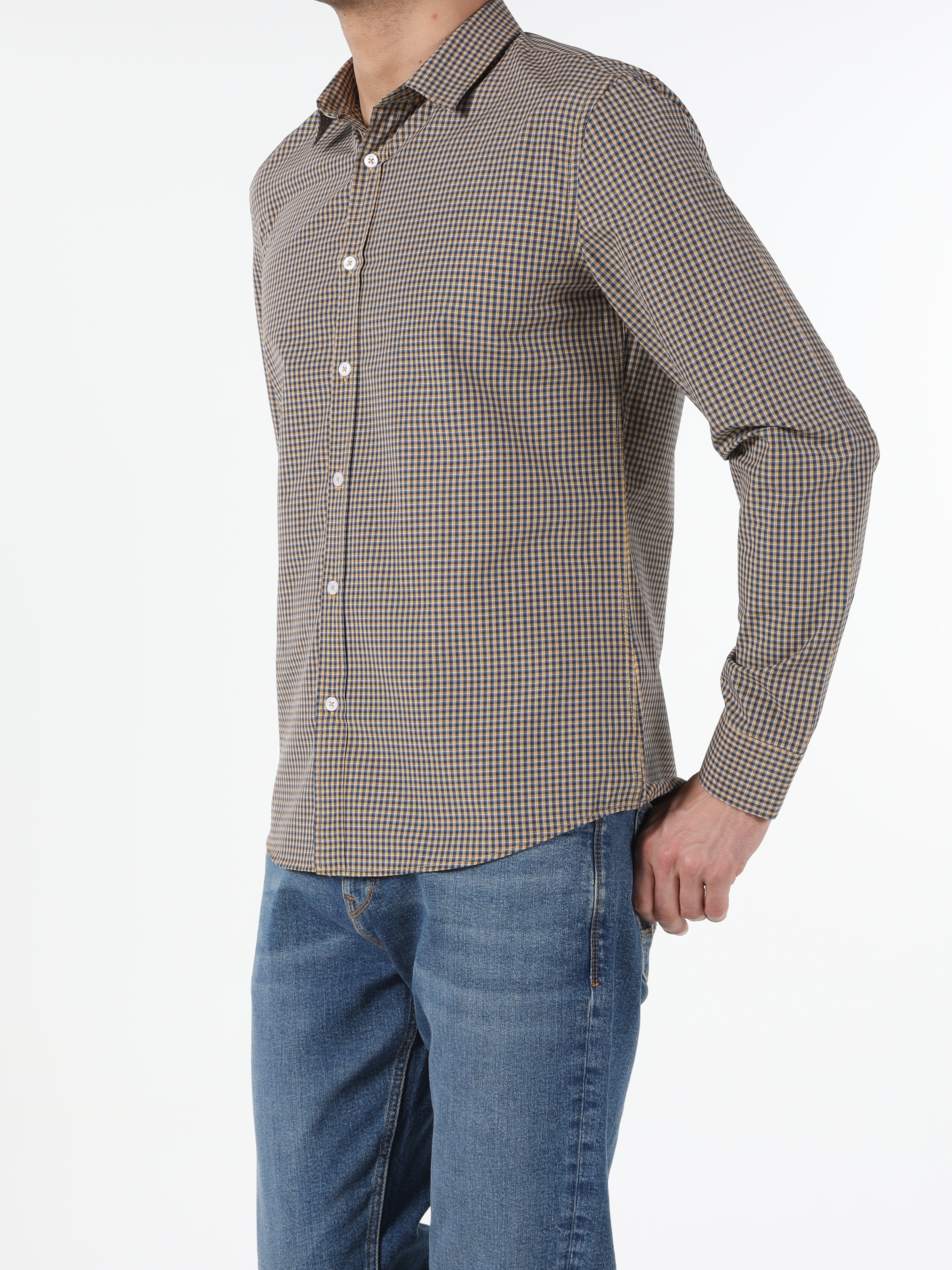 Regular Fit Shirt Neck  Erkek Sari Uzun Kol Gömlek Cl1052930