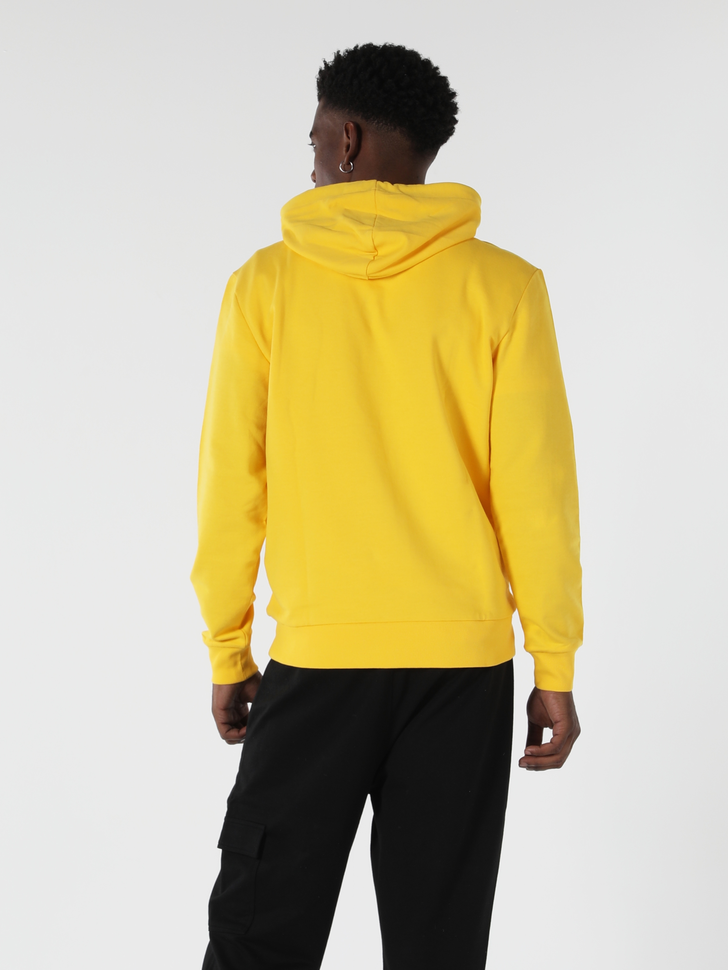 Regular Fit Kapüşonlu Baskılı Sarı Erkek Sweatshirt