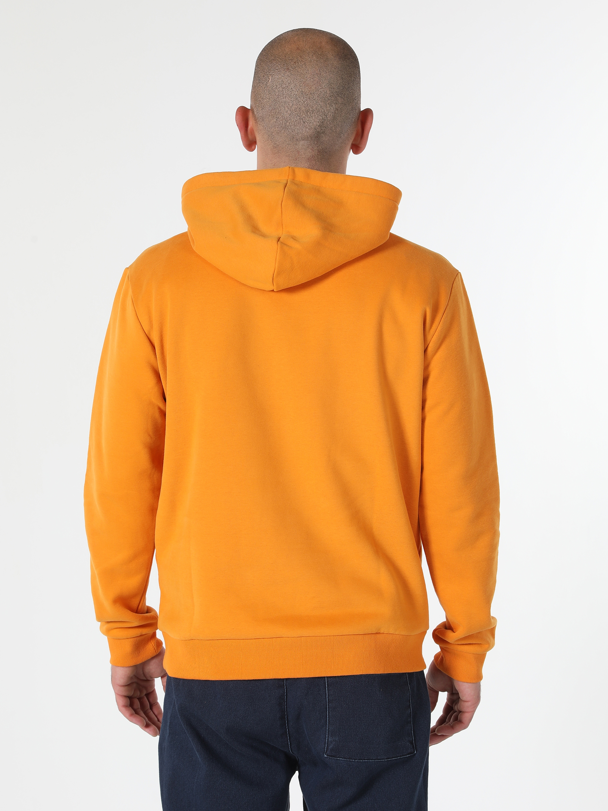 Regular Fit Baskılı Kapüşonlu Sarı Erkek Sweatshirt Cl1061637