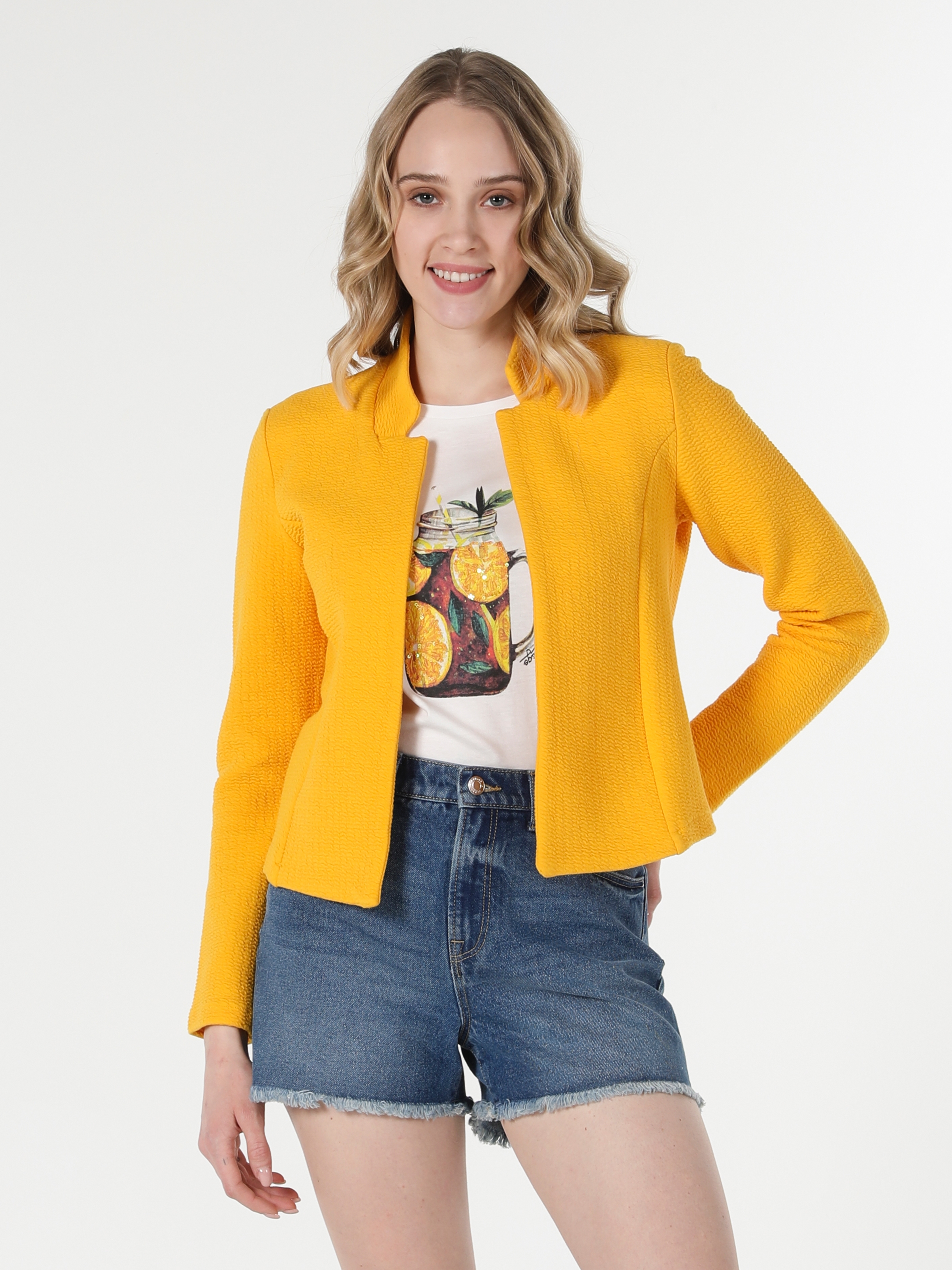 Regular Fıt Normal Kesim Sarı Kadın Ceket