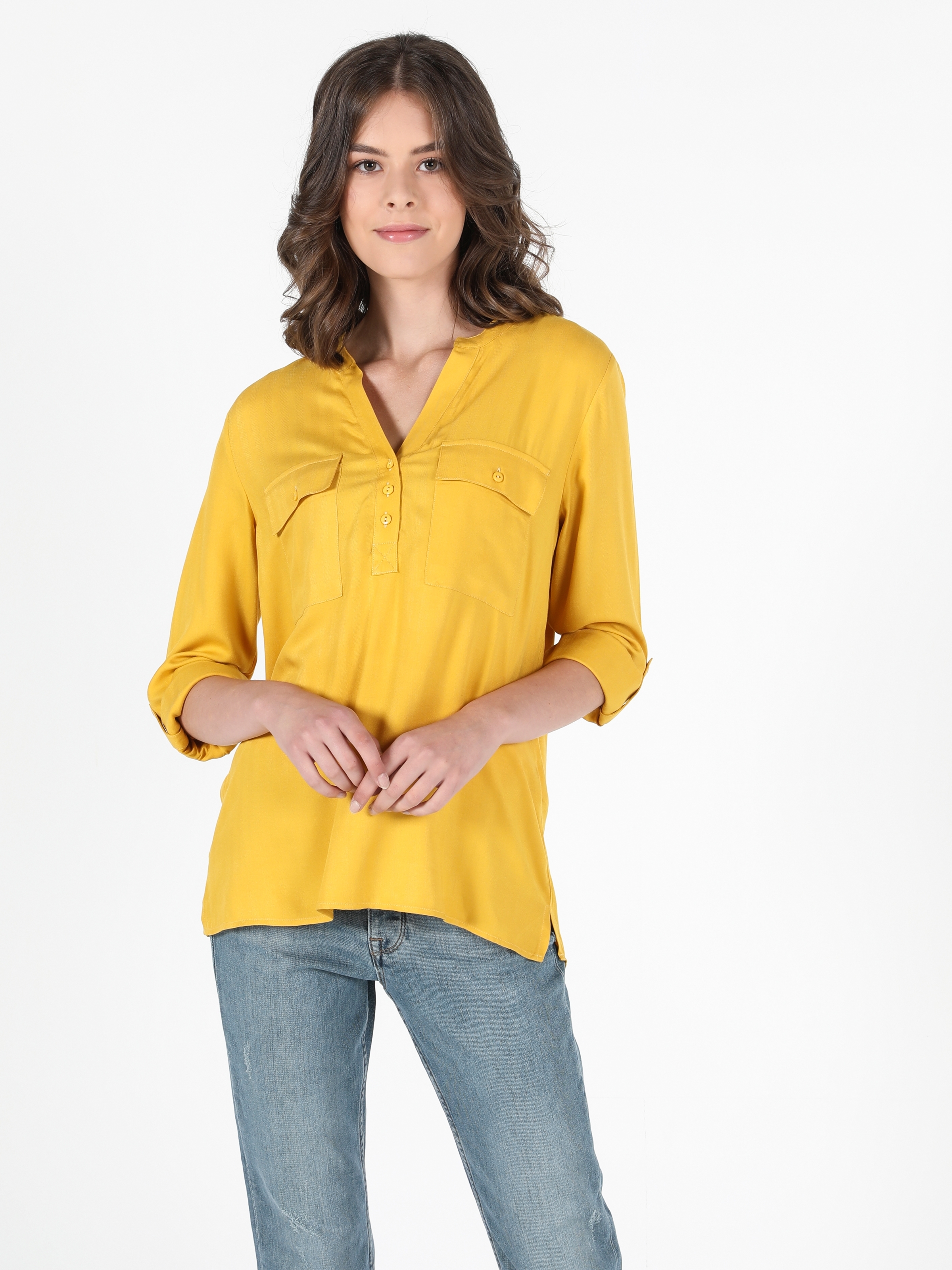 Colins Yellow Woman Long Sleeve Shirt. 1