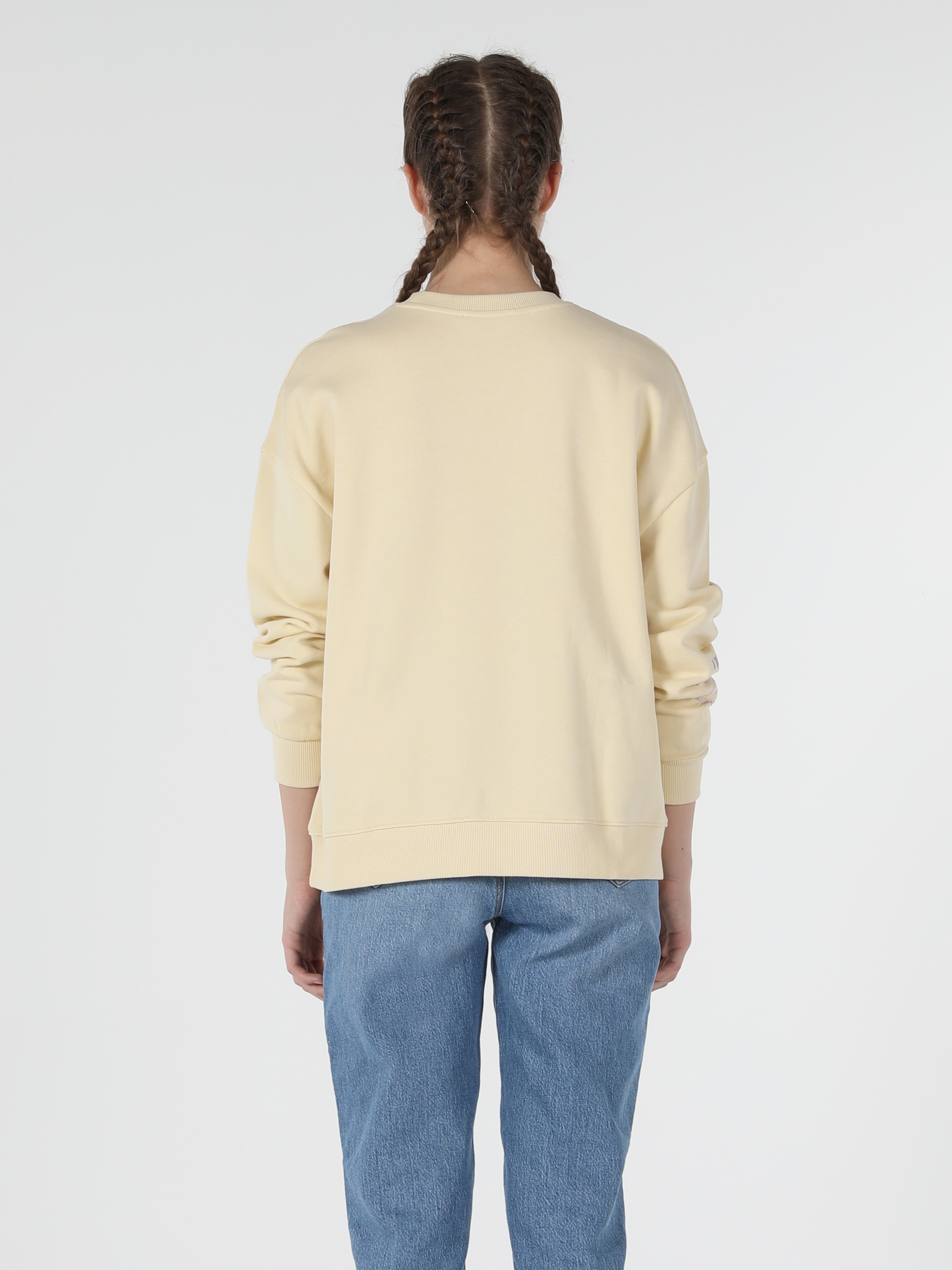 Comfort Fit Baskılı Sarı Kadın Sweatshirt