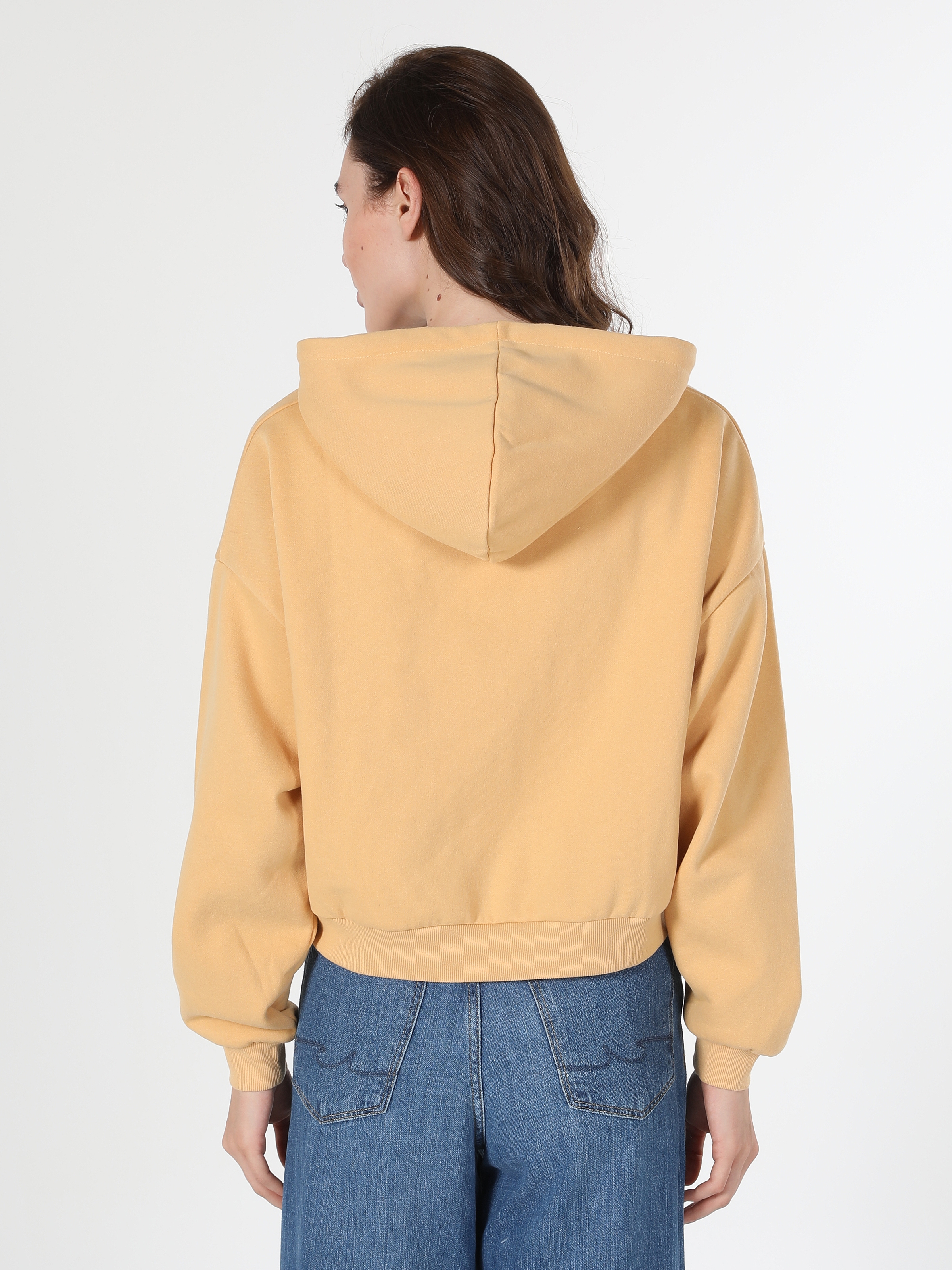 Comfort Fit Kapüşonlu Baskılı Sarı Kadın Sweatshirt Cl1060850