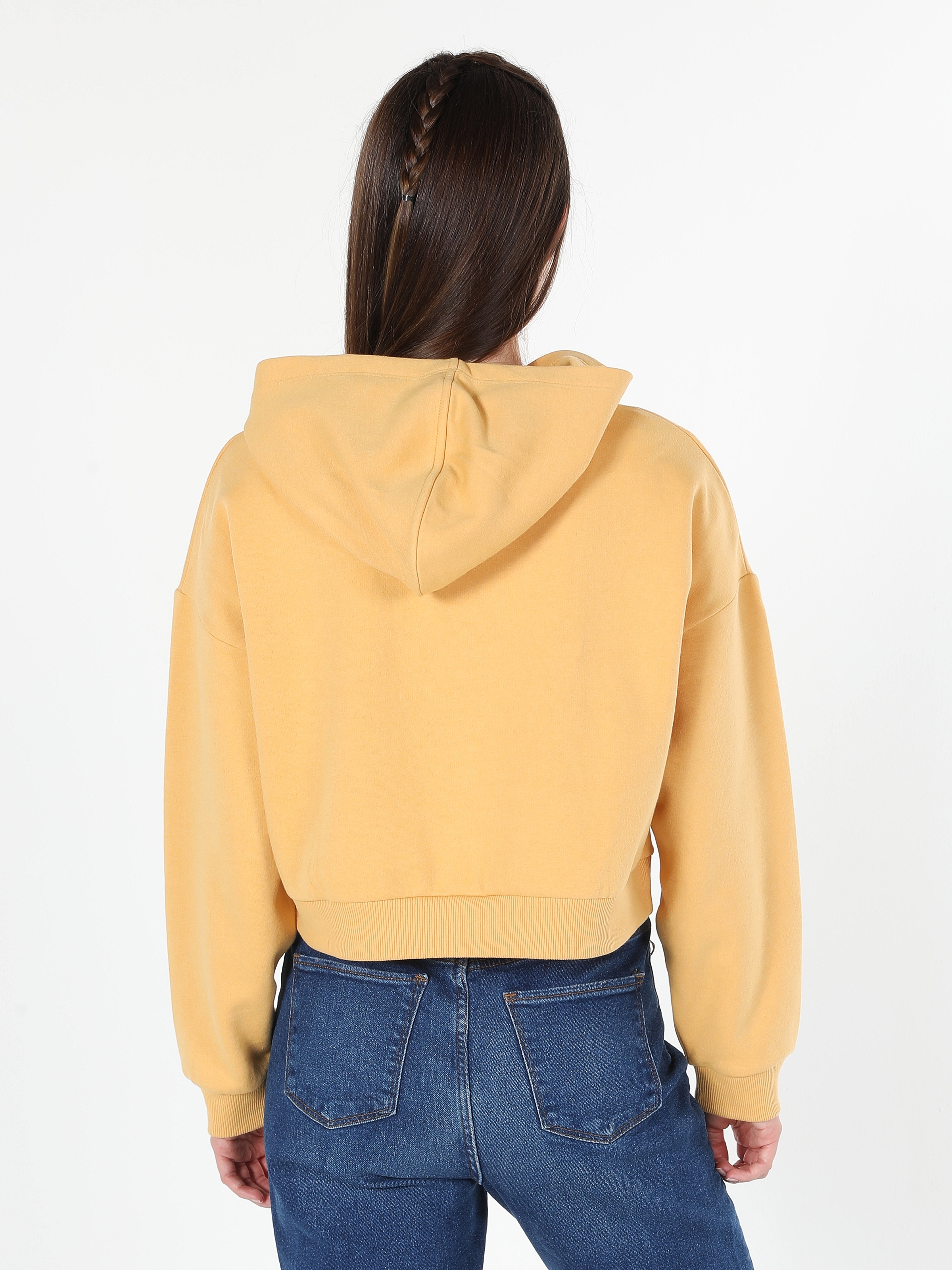 Comfort Fit Kapüşonlu Baskılı Sarı Kadın Sweatshirt Cl1060850