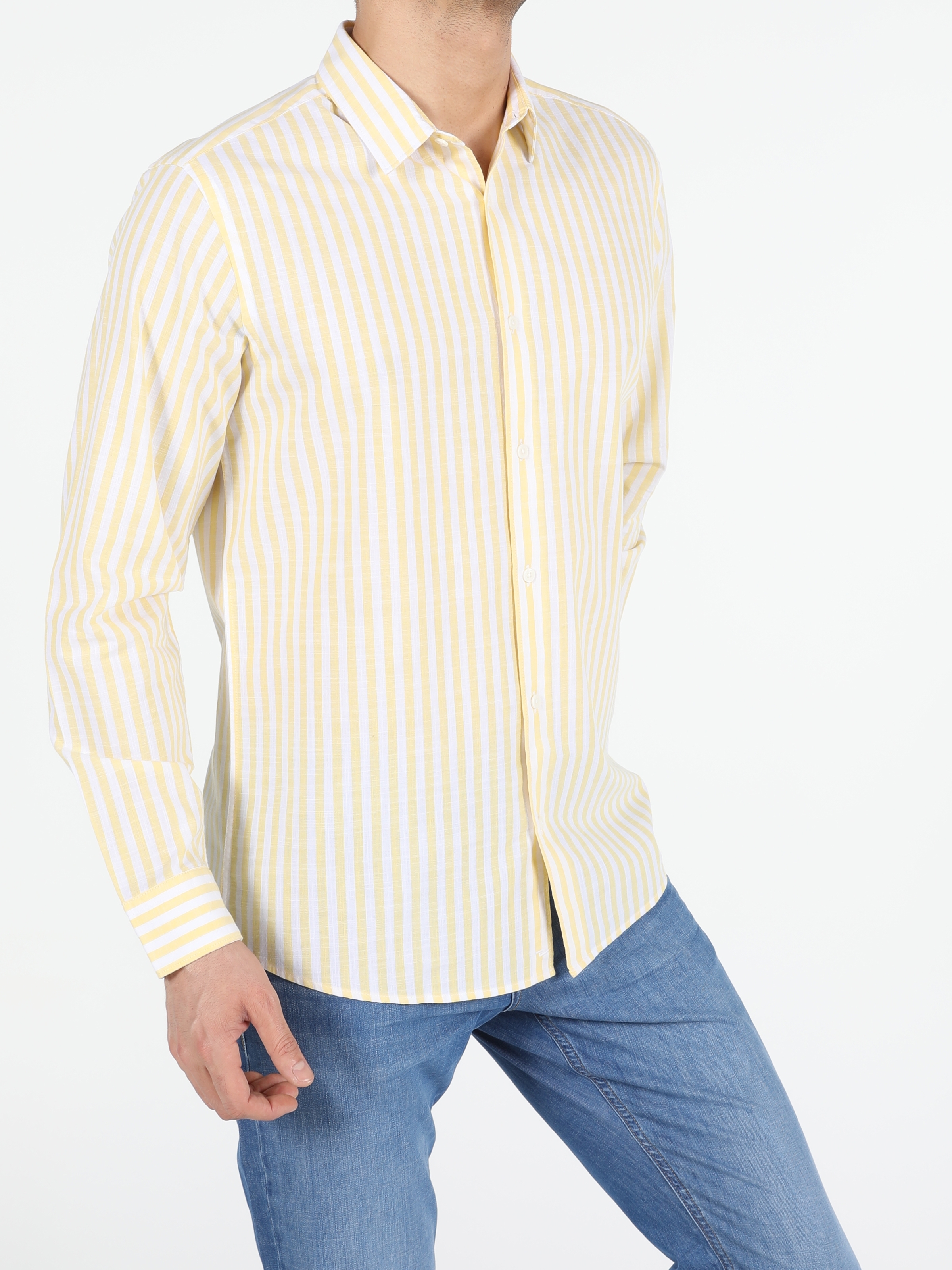 Colins Sarı Regular Fit Shirt Neck Sarı Erkek Uzun Kol Gömlek. 2
