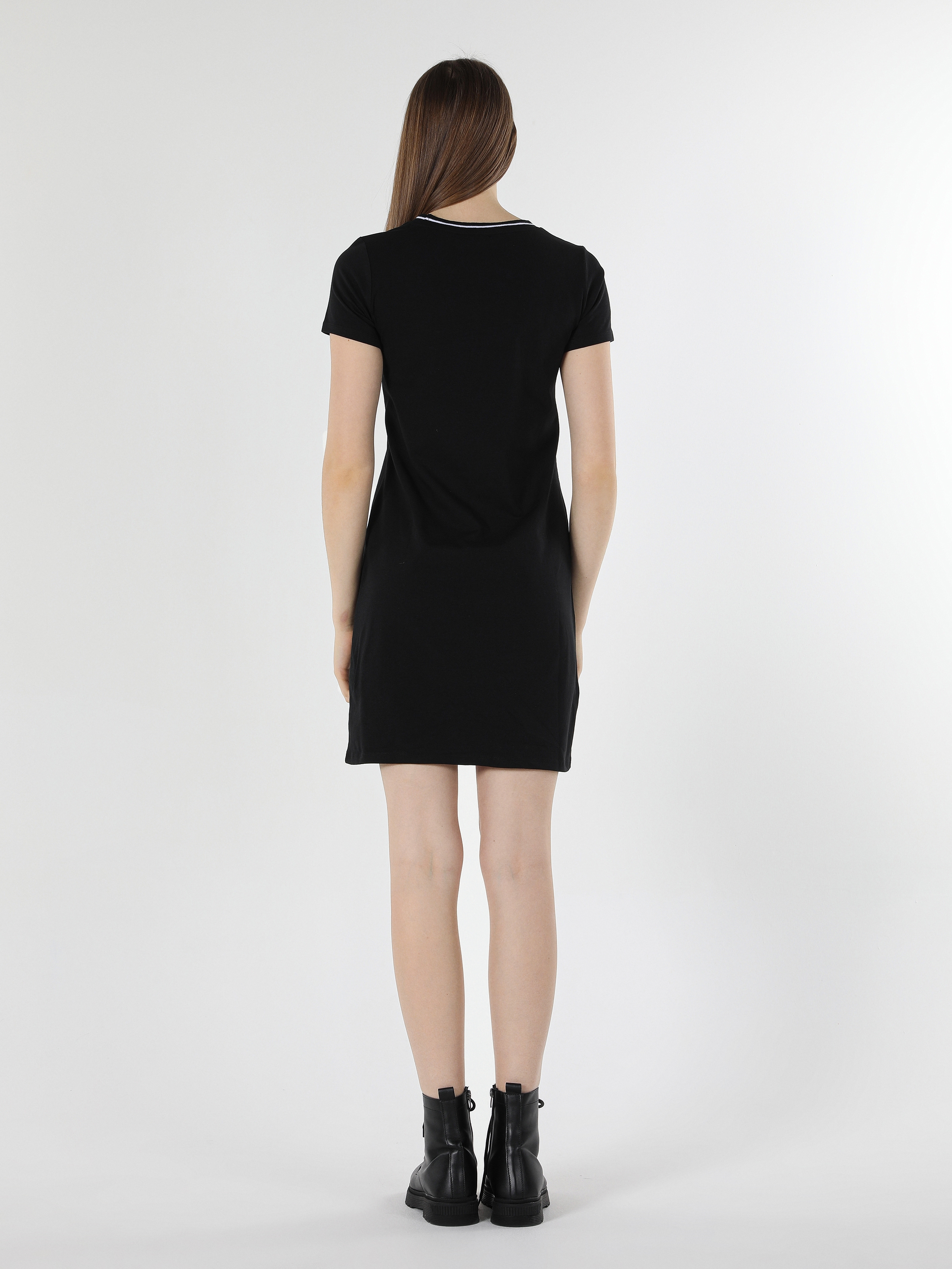 Regular Fit Yazı Detaylı Siyah Kadın Elbise Cl1059091