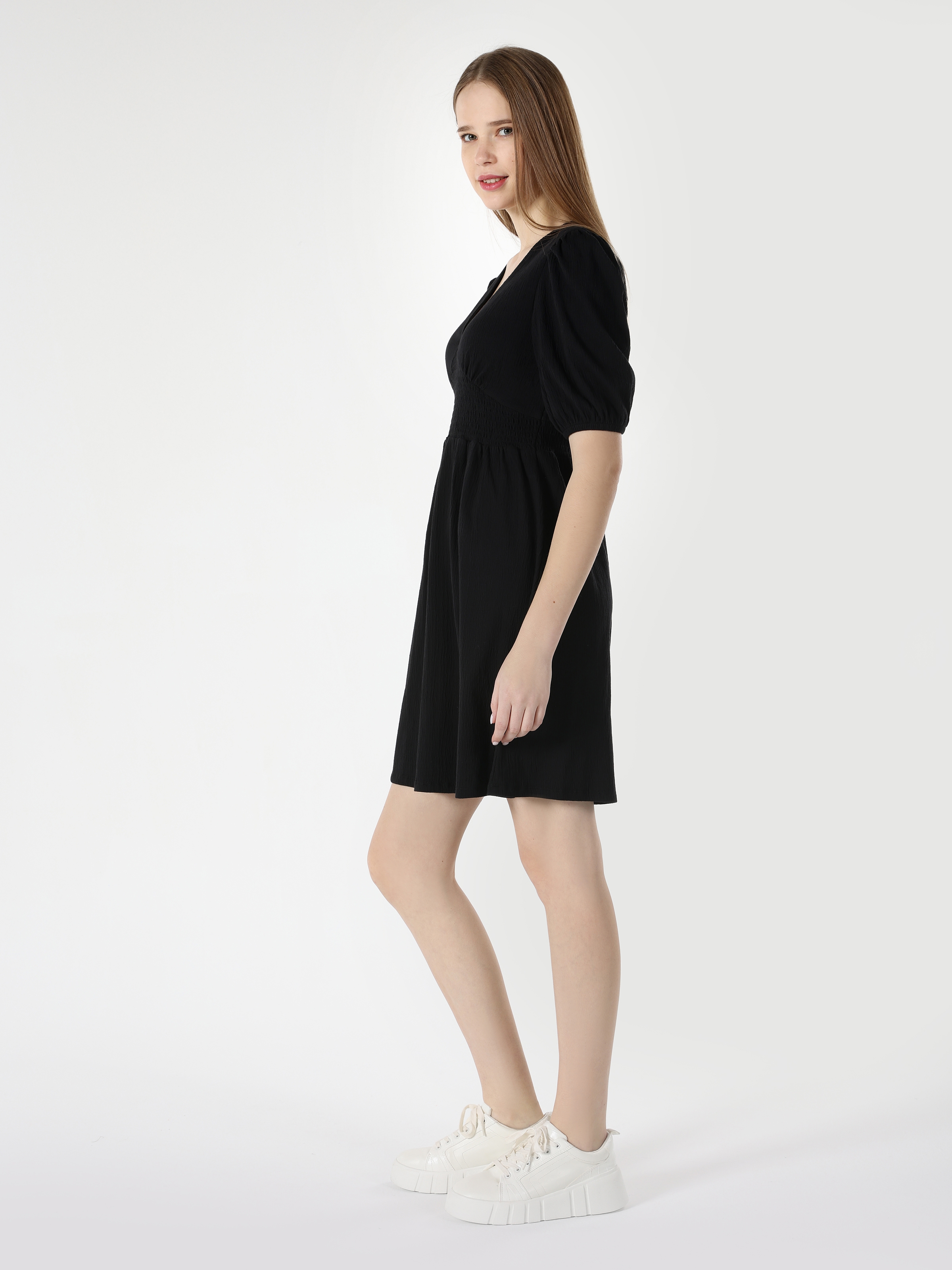 Regular Fit V Yaka Basic Siyah Kadın Elbise Cl1064101