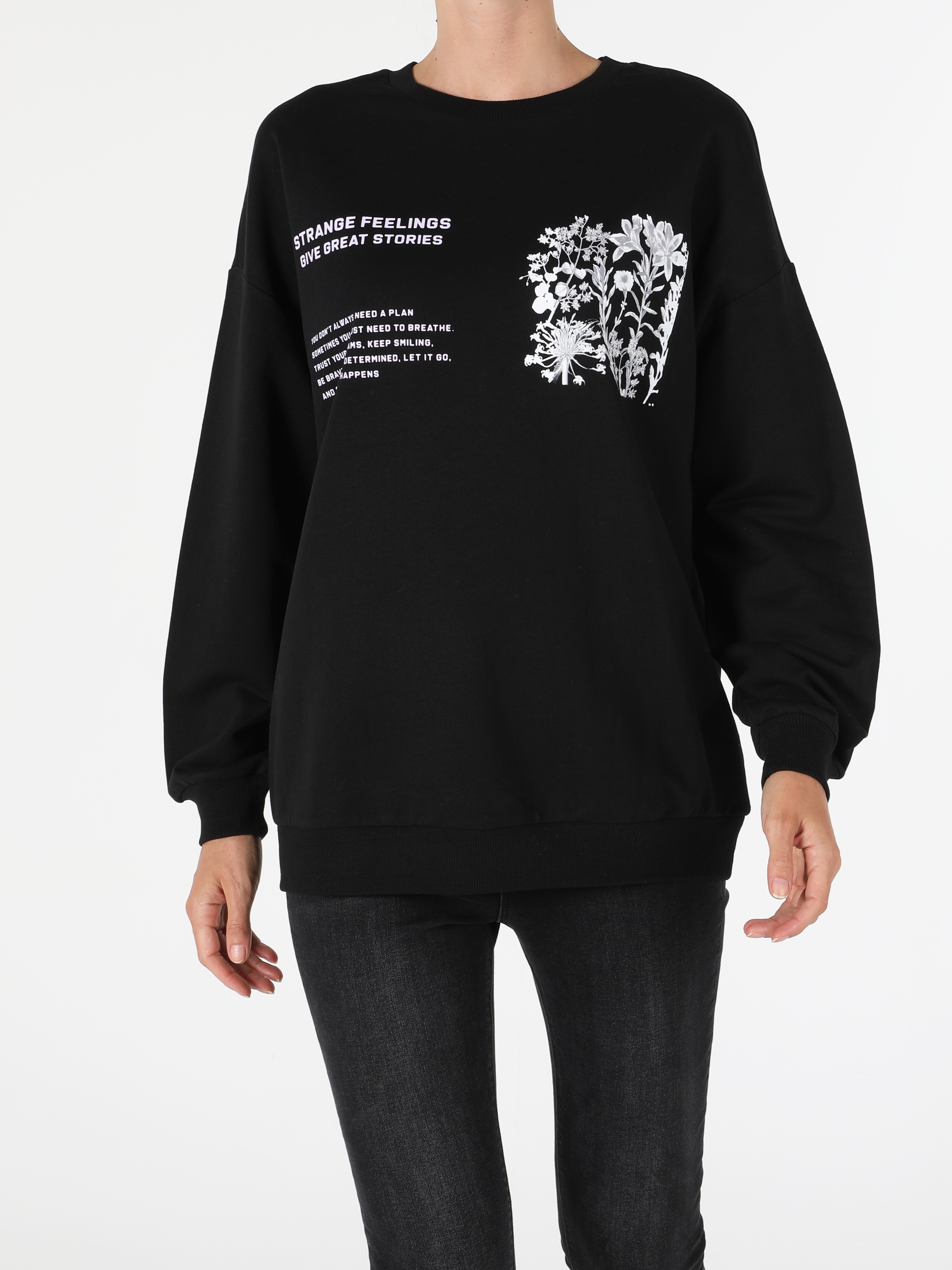 Oversize Fit Siyah Kadın Sweatshirt