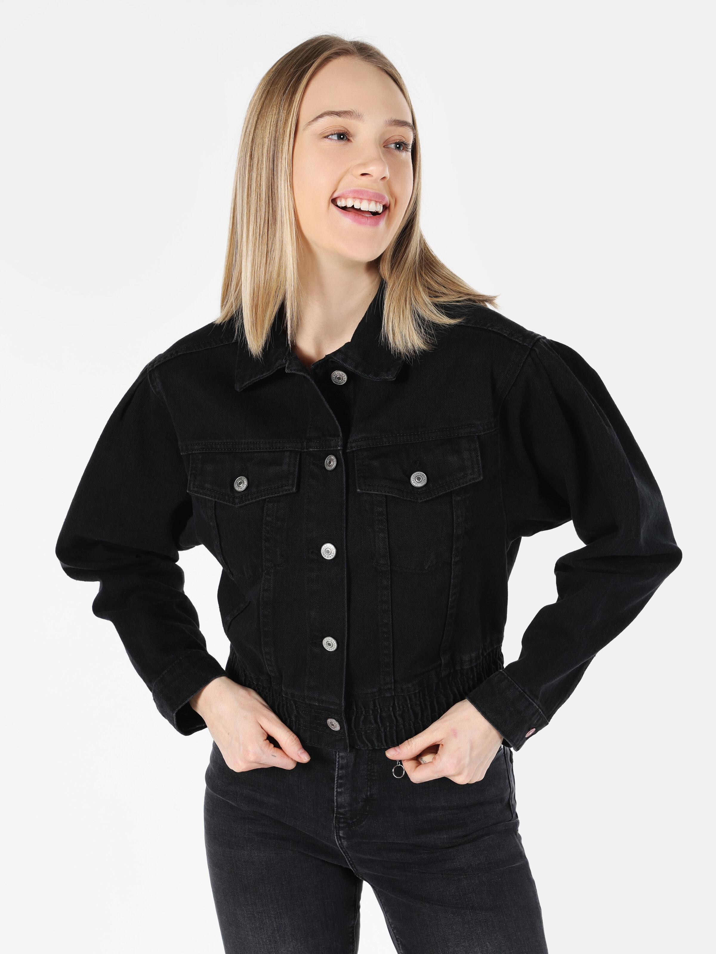 Regular Fit Siyah Kadın Jean Ceket