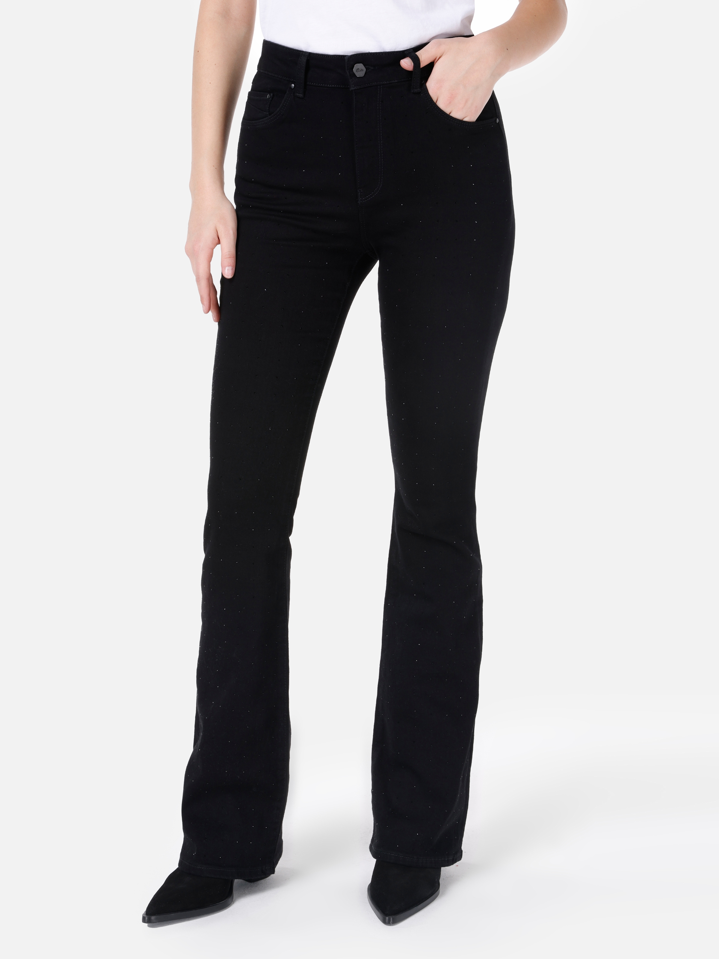 Slim Fit Orta Bel Boru Paça Siyah Kadın Pantolon Cl1067235