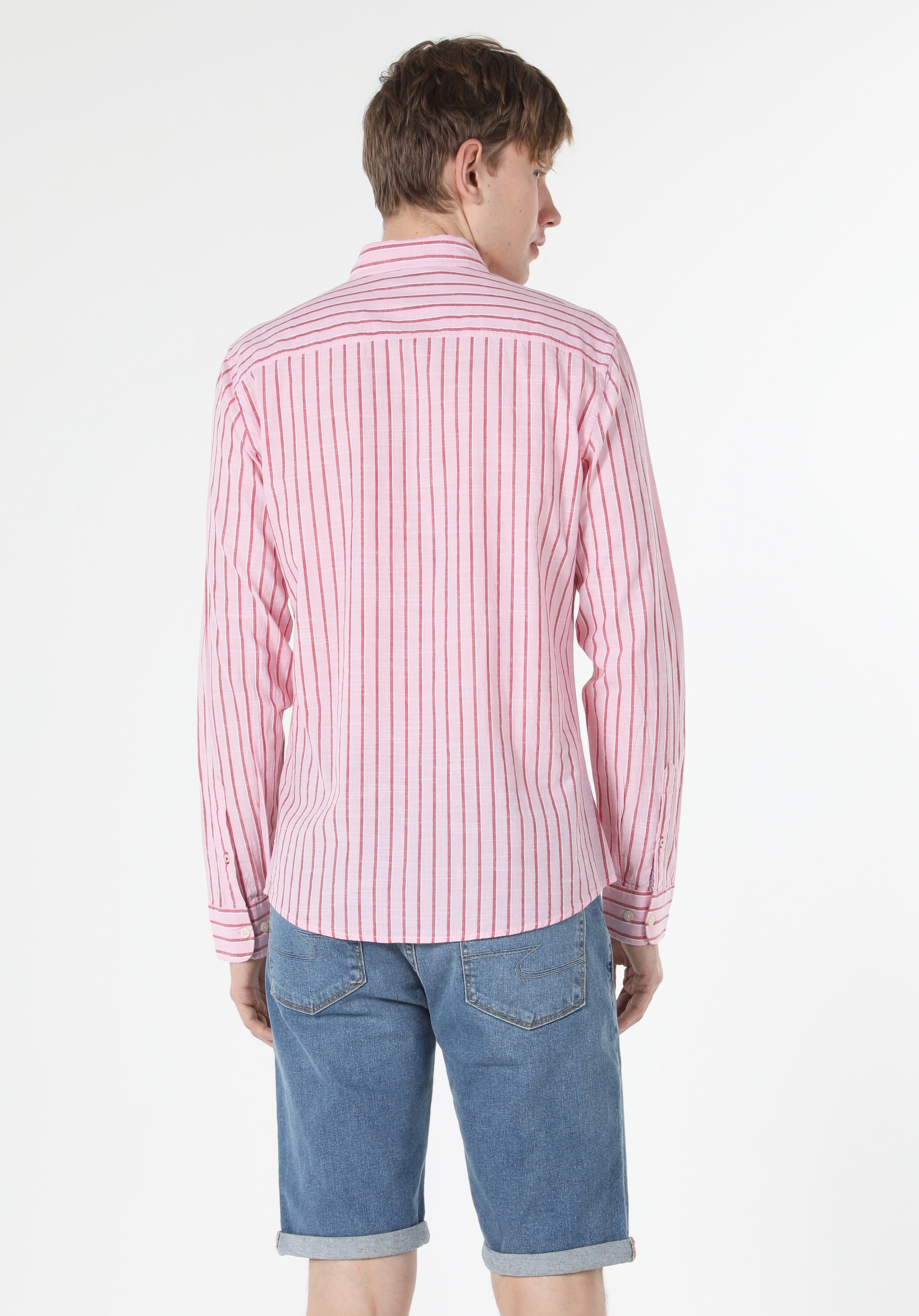 Slim Fit Shirt Neck  Erkek Pembe Uzun Kol Gömlek Cl1057795