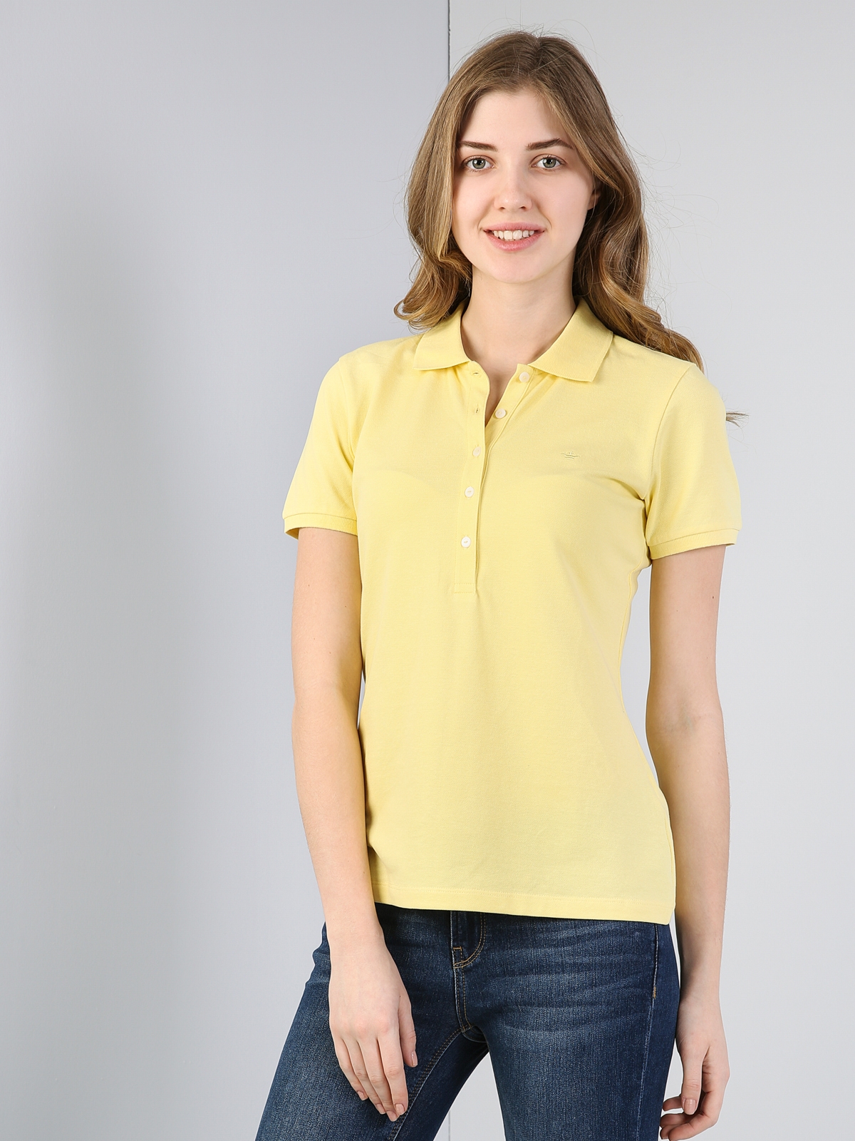 Slim Fit Kadın Sarı Kısa Kol Tişört