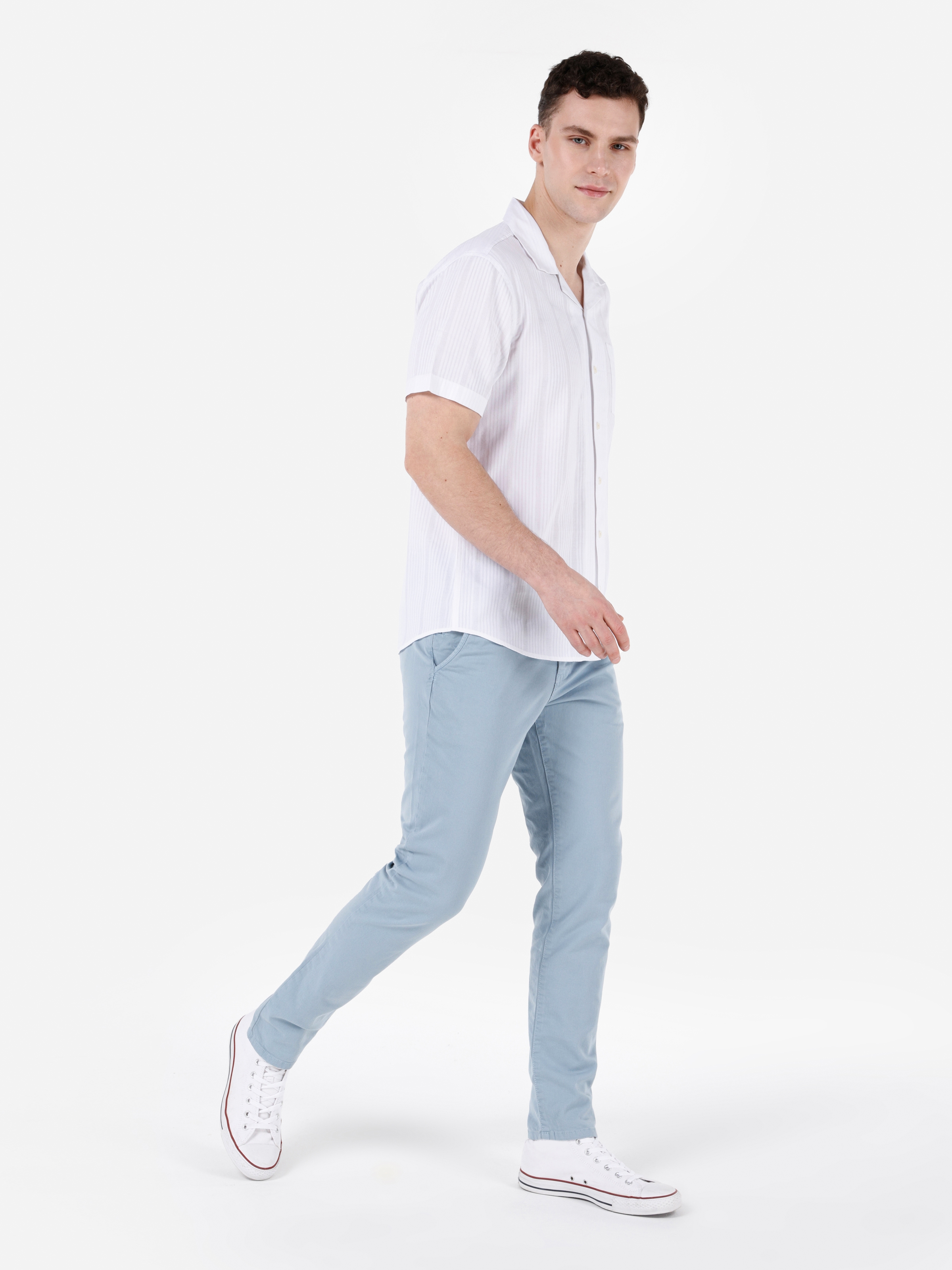 Slim Fit Orta Bel Düz Paça Erkek Açık Mavi Pantolon Cl1049749