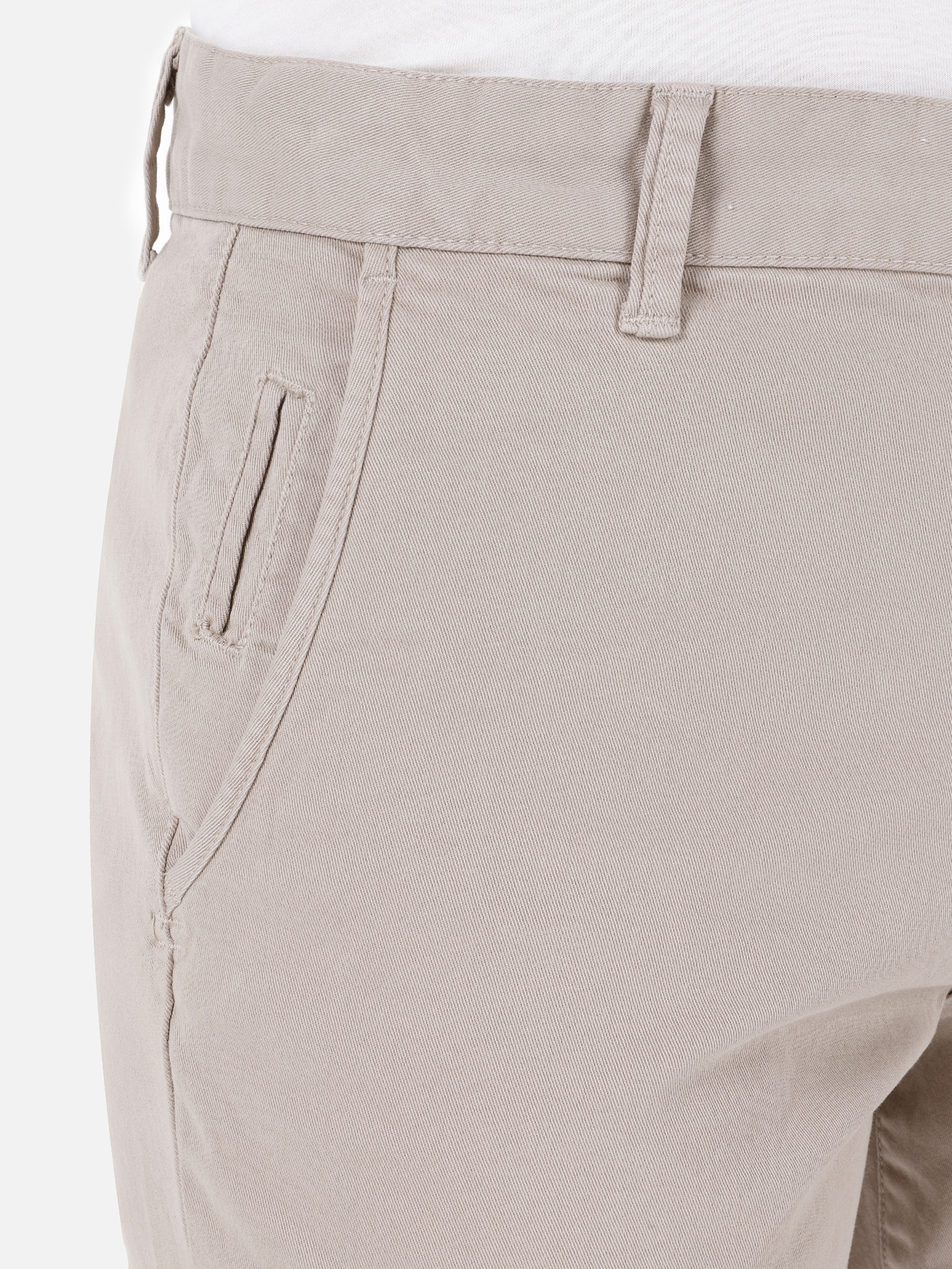 Slim Fit Orta Bel Düz Paça Erkek Bej Pantolon