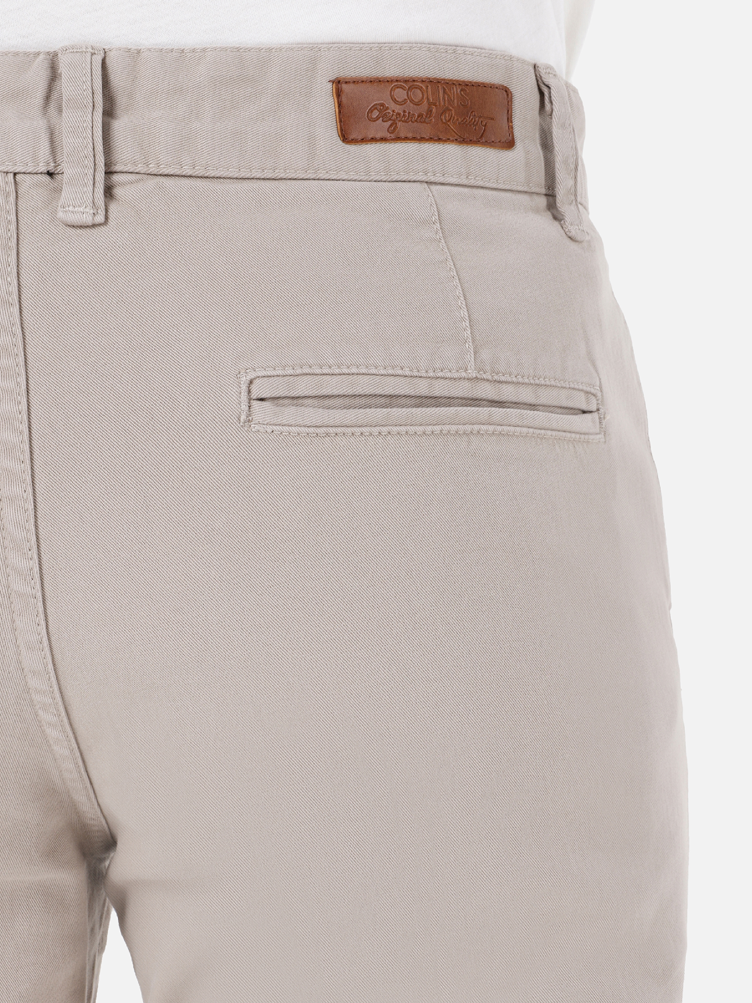 Slim Fit Orta Bel Düz Paça Erkek Bej Pantolon