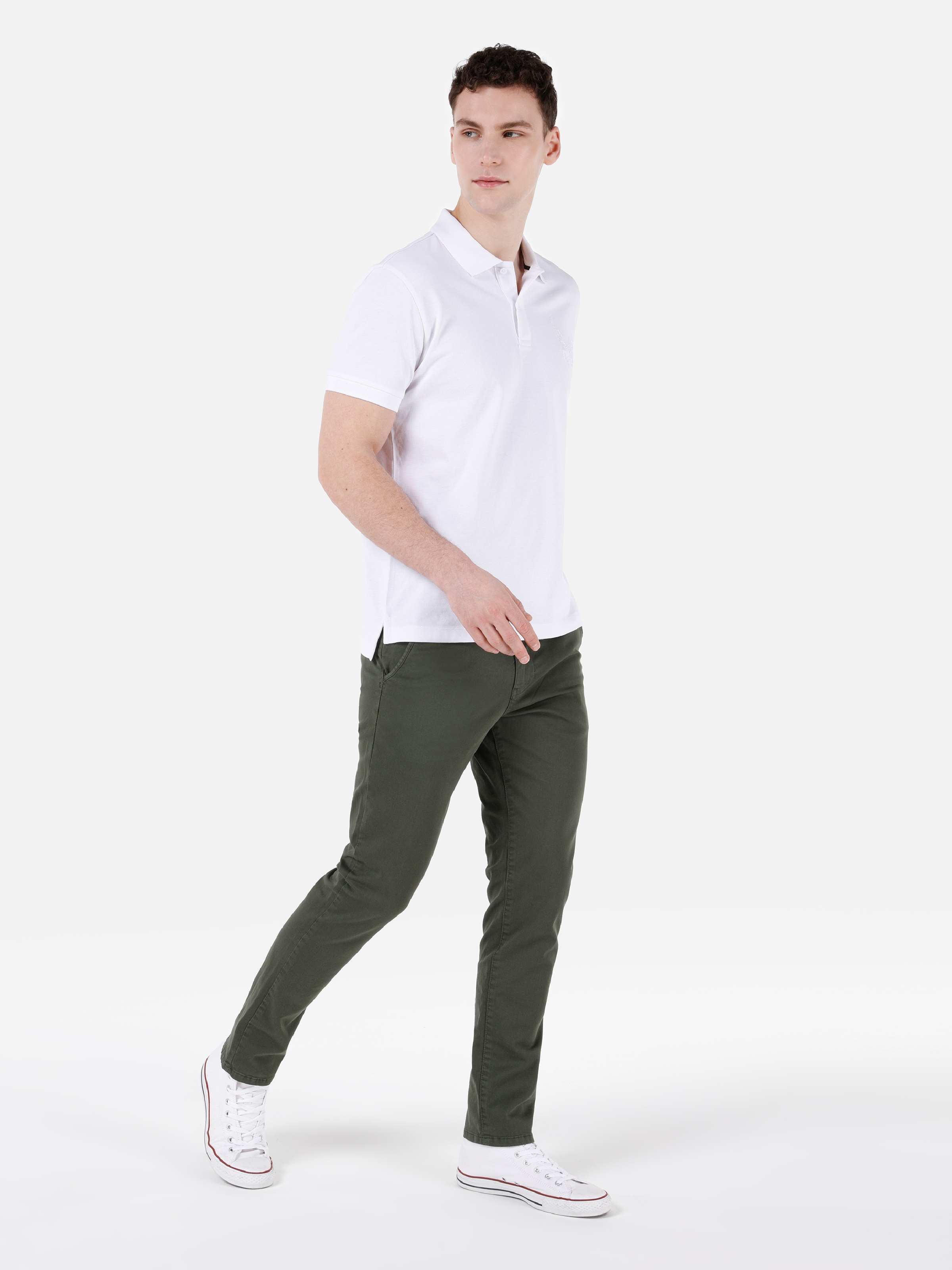 Slim Fit Orta Bel Düz Paça Erkek Yeşil Pantolon Cl1049749