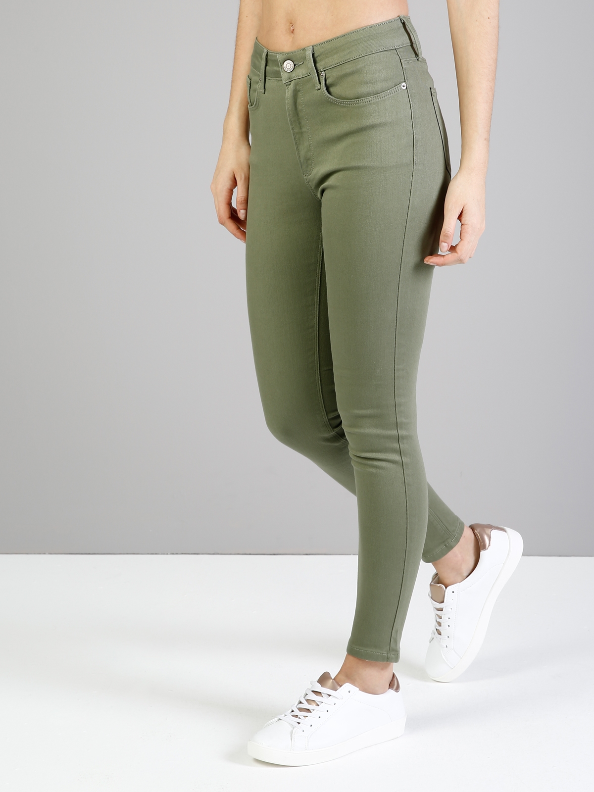 Süper Slim Fit Yüksel Bel Dar Paça Yeşil Kadın Pantolon