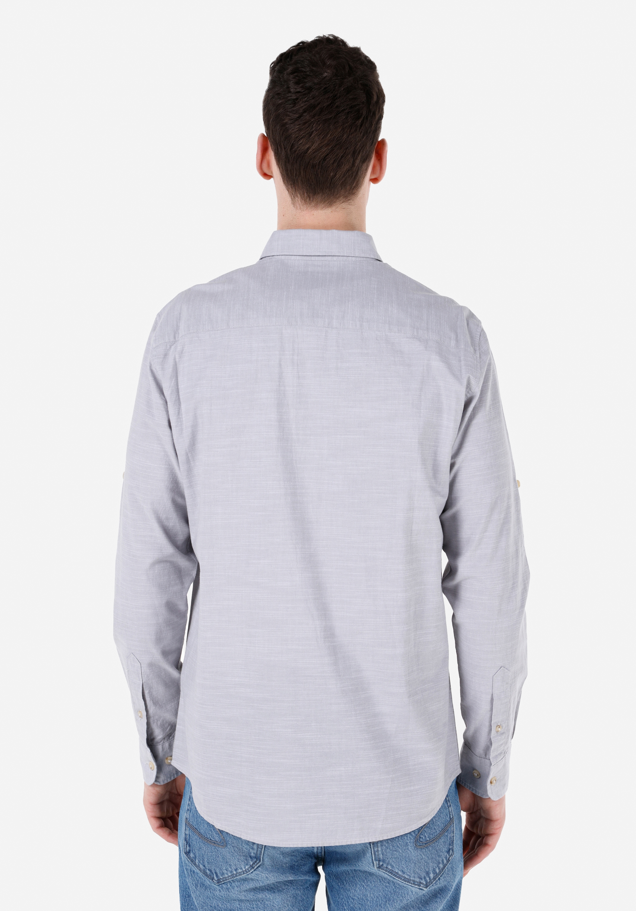 Regular Fit Shirt Neck Düz Erkek Taş Roll-up Gömlek Cl1058567