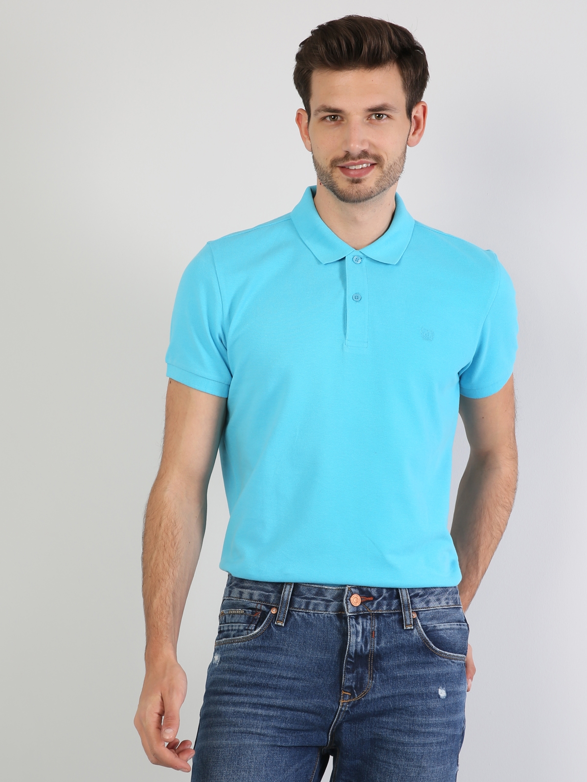 Colins Blue Men Short Sleeve Polo Shirt. 5