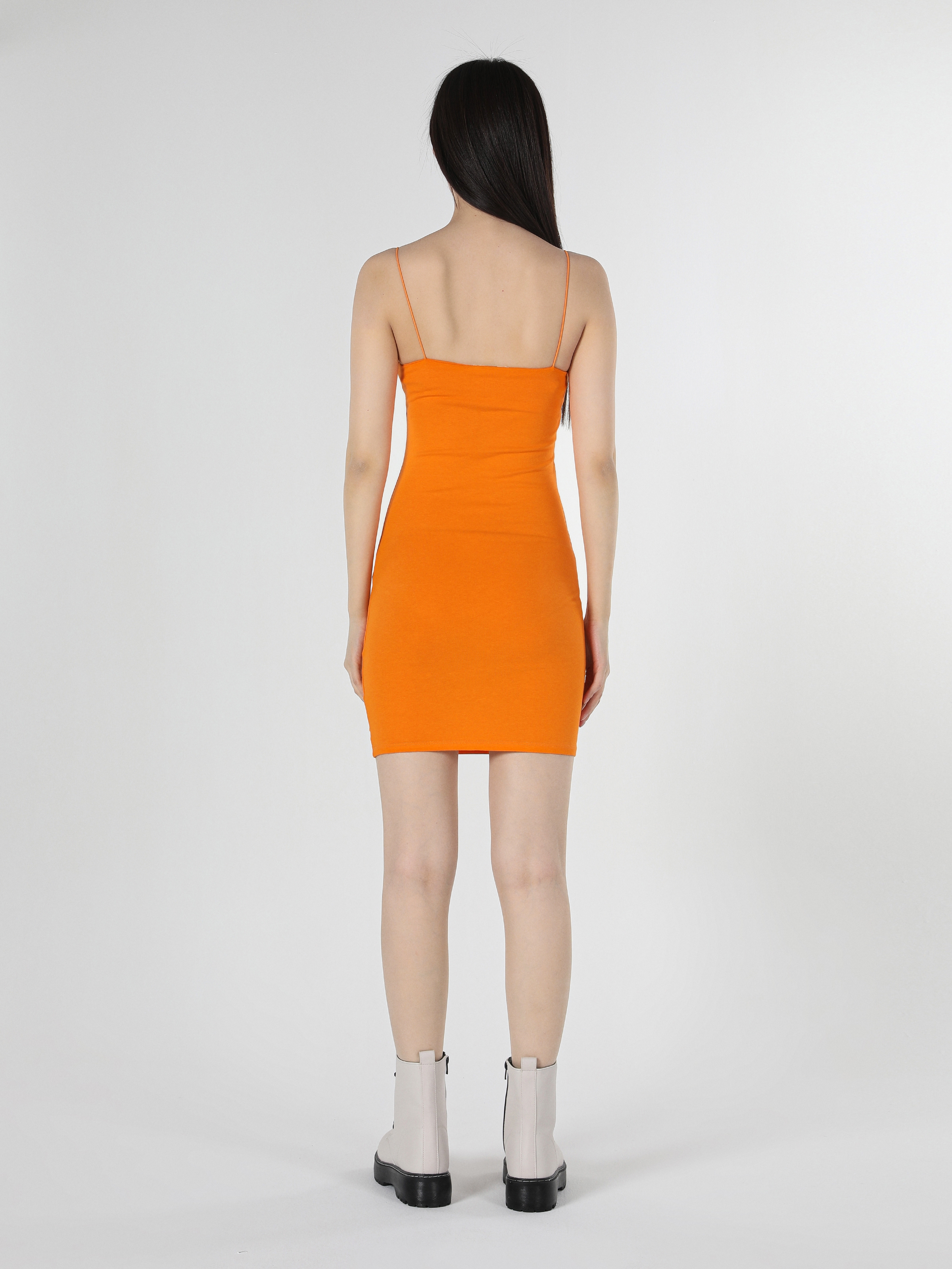 Slim Fit Sıfır Kol Düz Turuncu Kadın Elbise Cl1059088