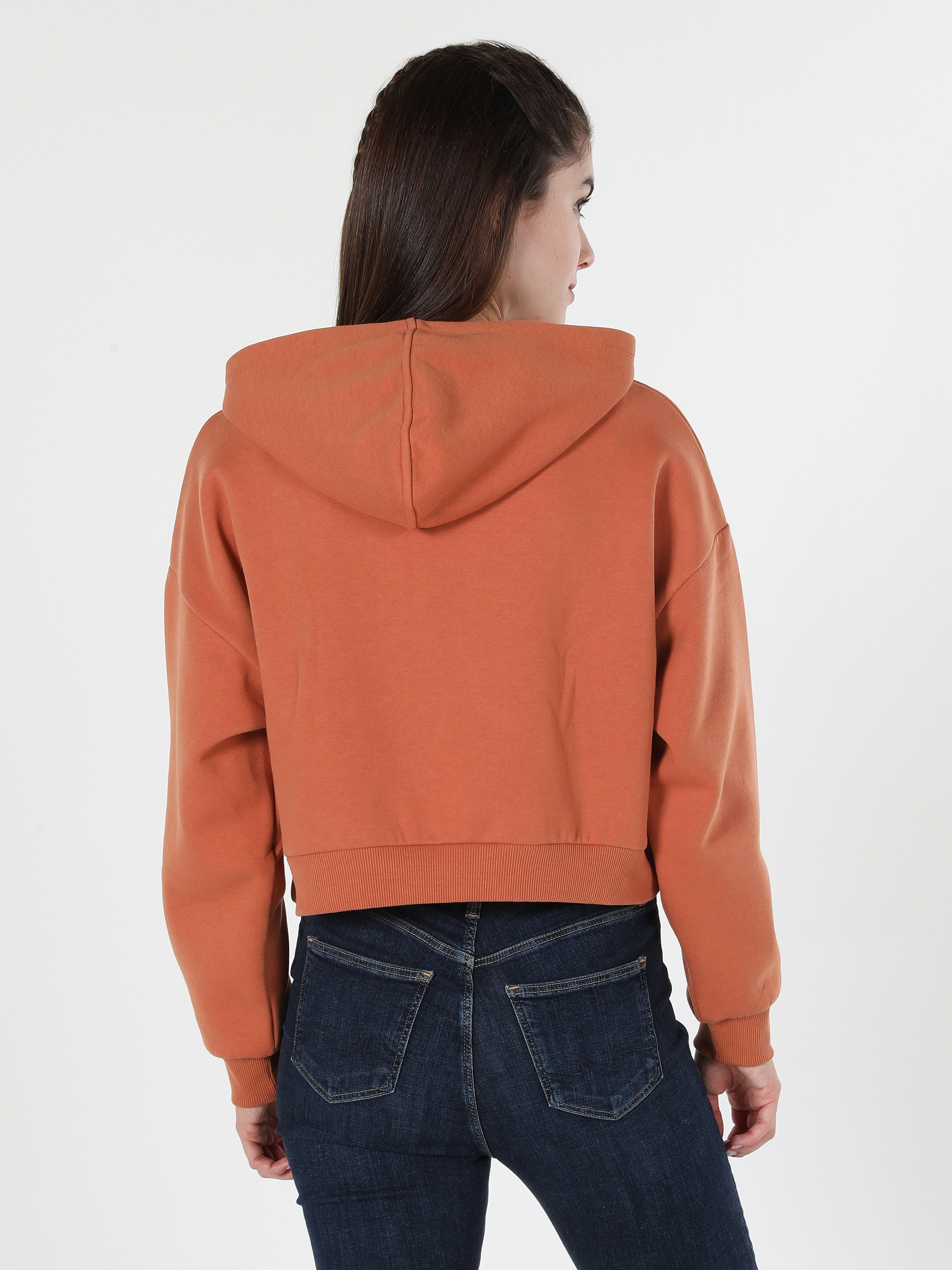 Comfort Fit Kapüşonlu Baskılı Turuncu Kadın Sweatshirt Cl1060849