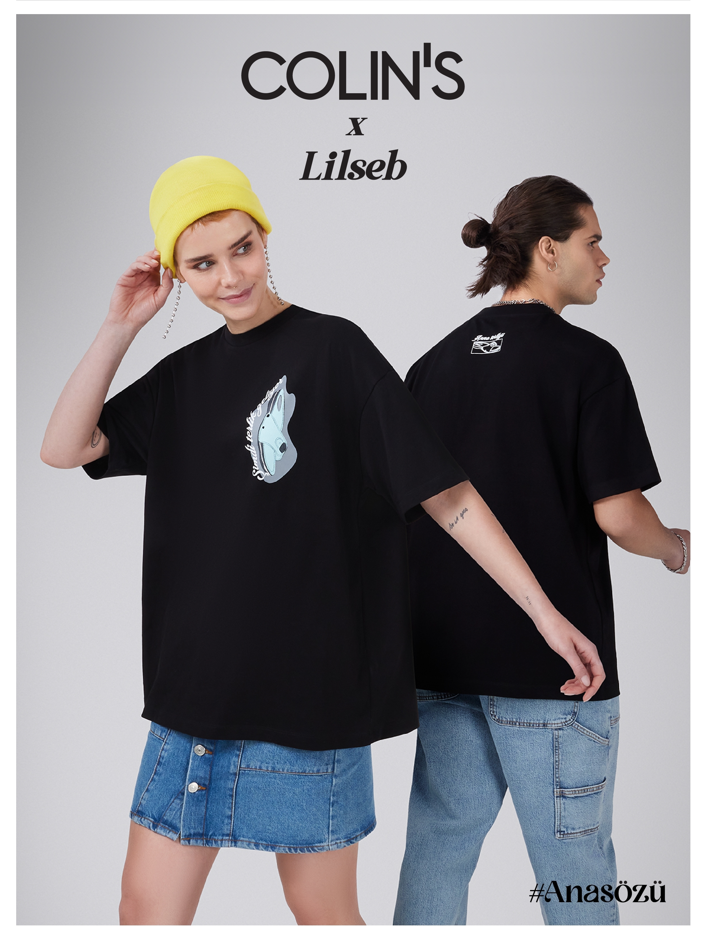 UNISEX Lilseb Sloganlı Siyah Tişört