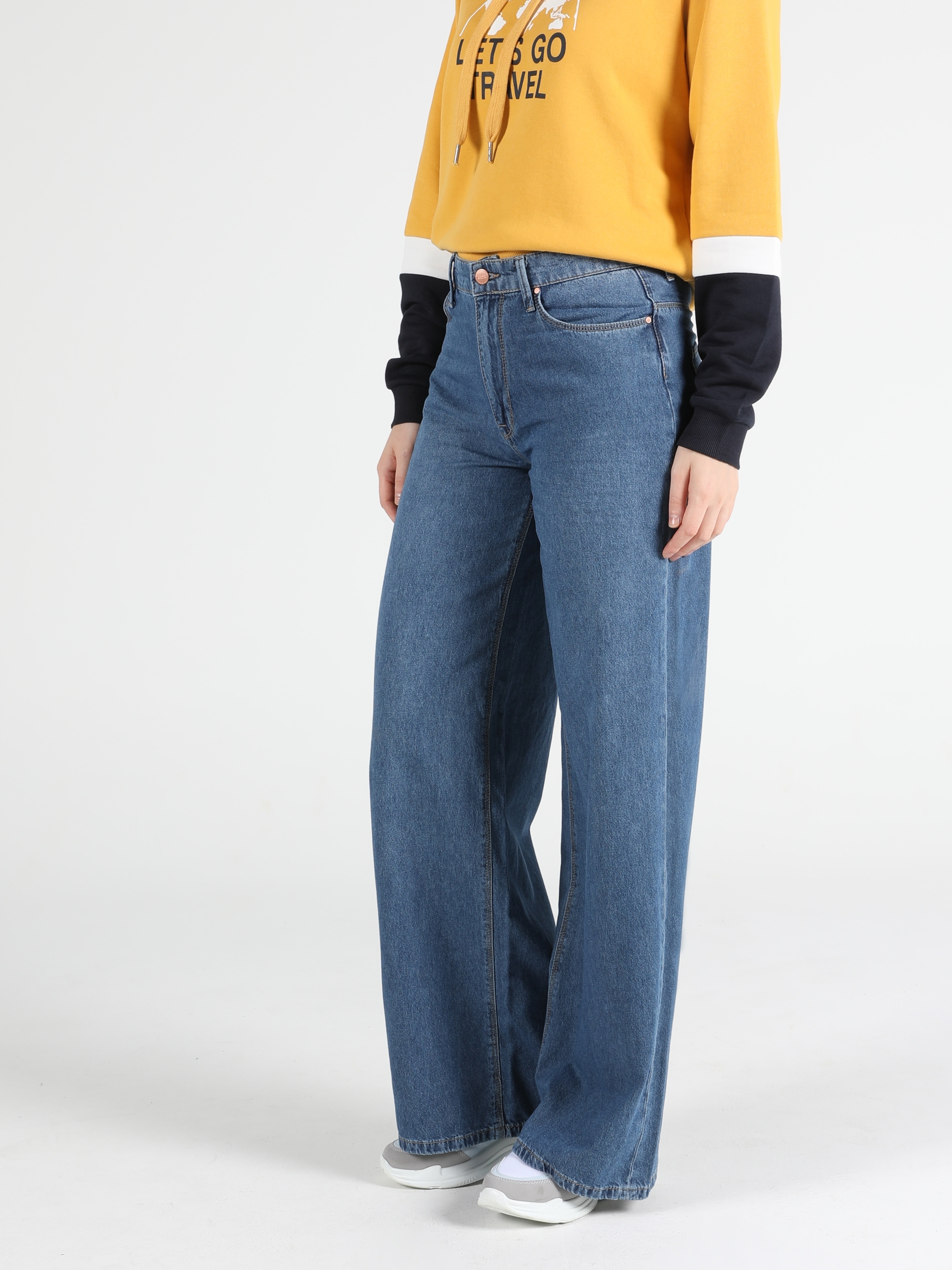 Colins Vıta Orta Bel Wide Leg Regular Fit Mavi Kadın Jean Pantolon. 1