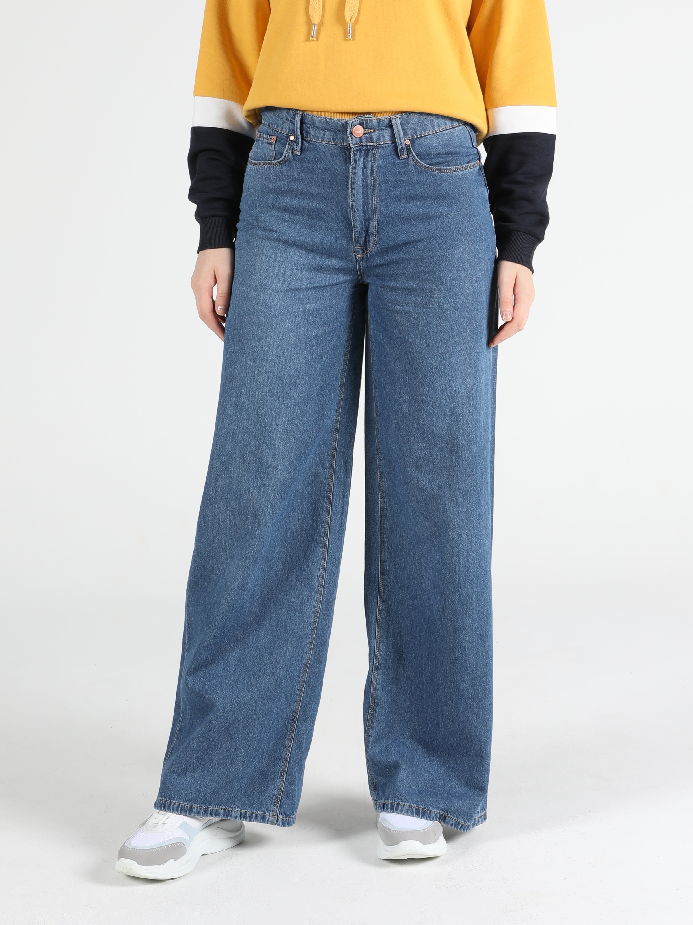 Colins Vıta Orta Bel Wide Leg Regular Fit Mavi Kadın Jean Pantolon. 3