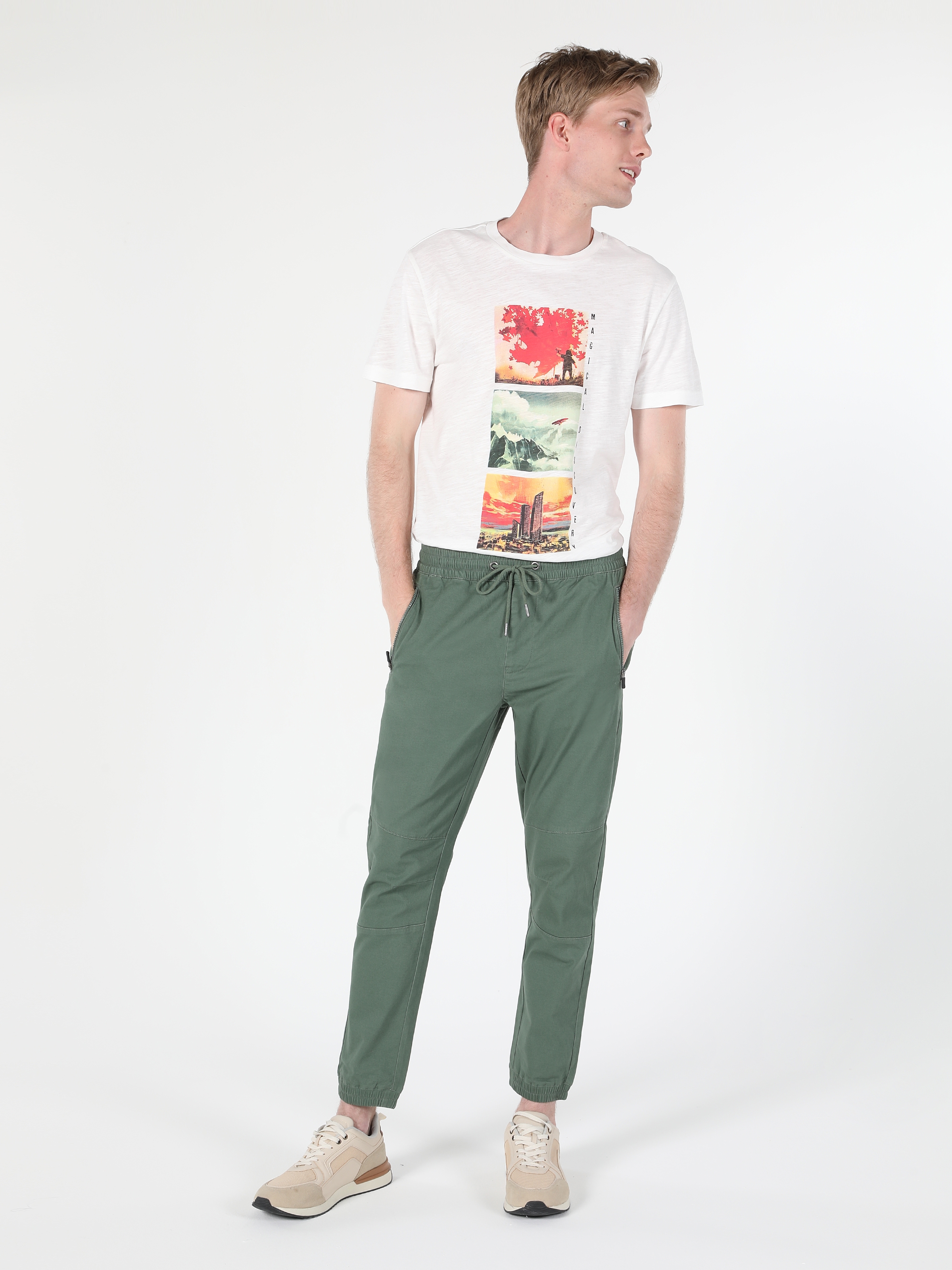 Orta Bel Dar Kesim Düz Paça Yeşil Erkek Pantolon Cl1060060