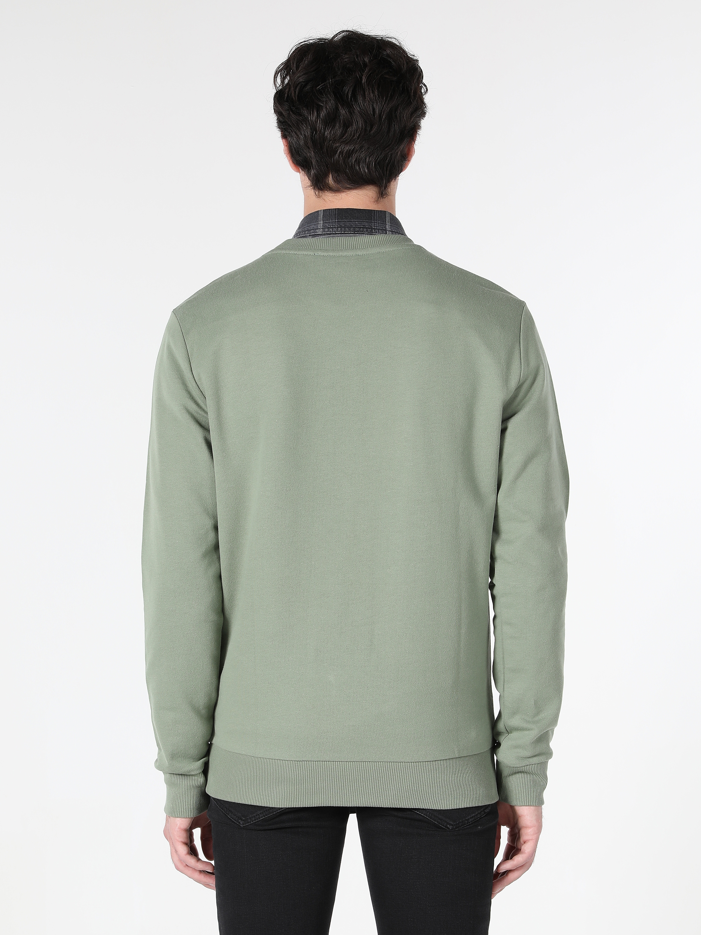 Regular Fit Baskılı Yeşil Erkek Sweatshirt