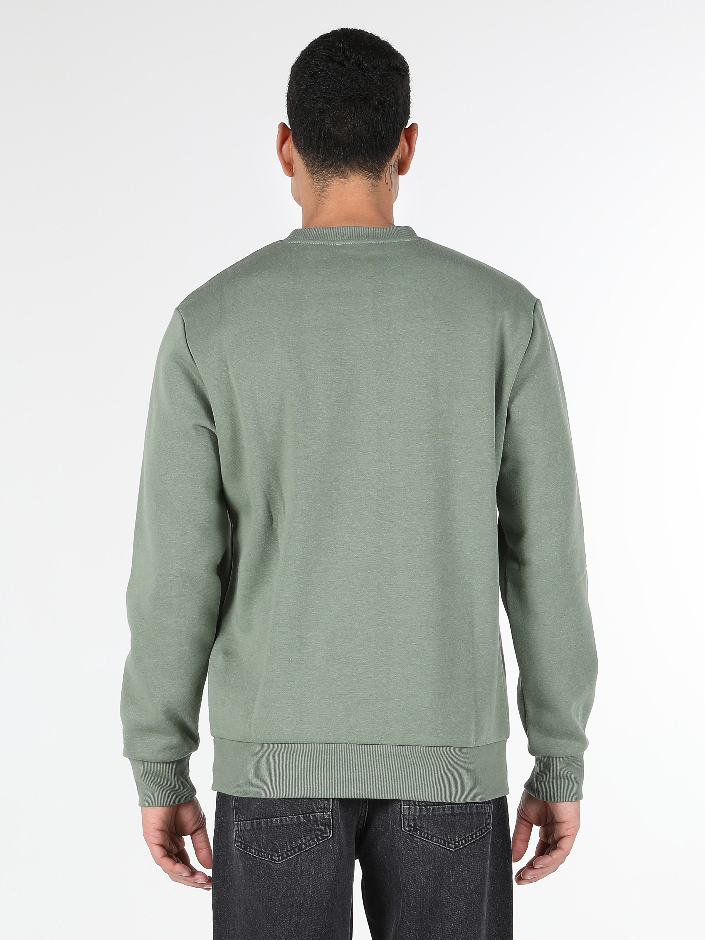 Regular Fit Baskılı Yeşil Erkek Sweatshirt