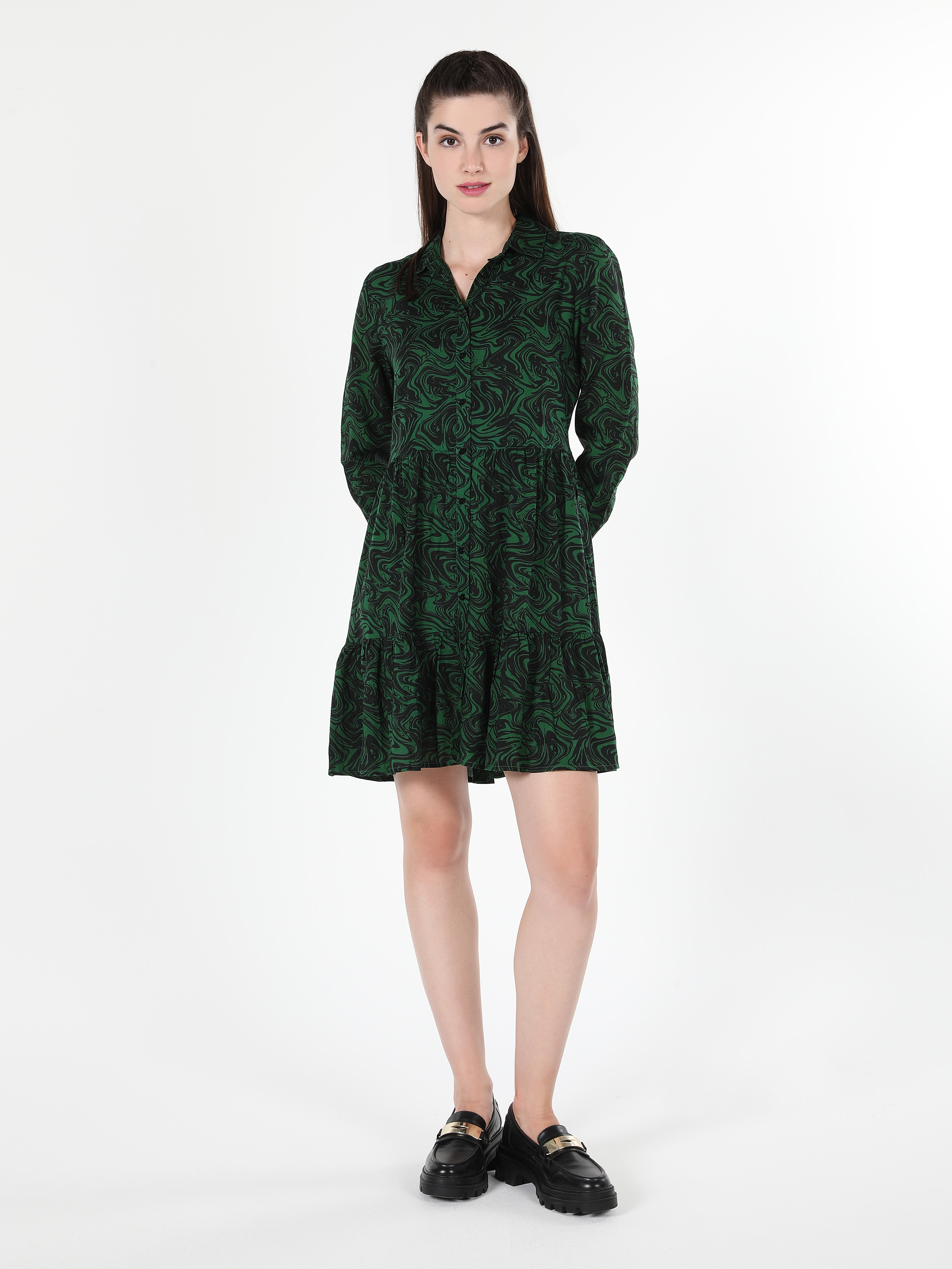 Regular Fit Desenli Yeşil Kadın Elbise Cl1061058