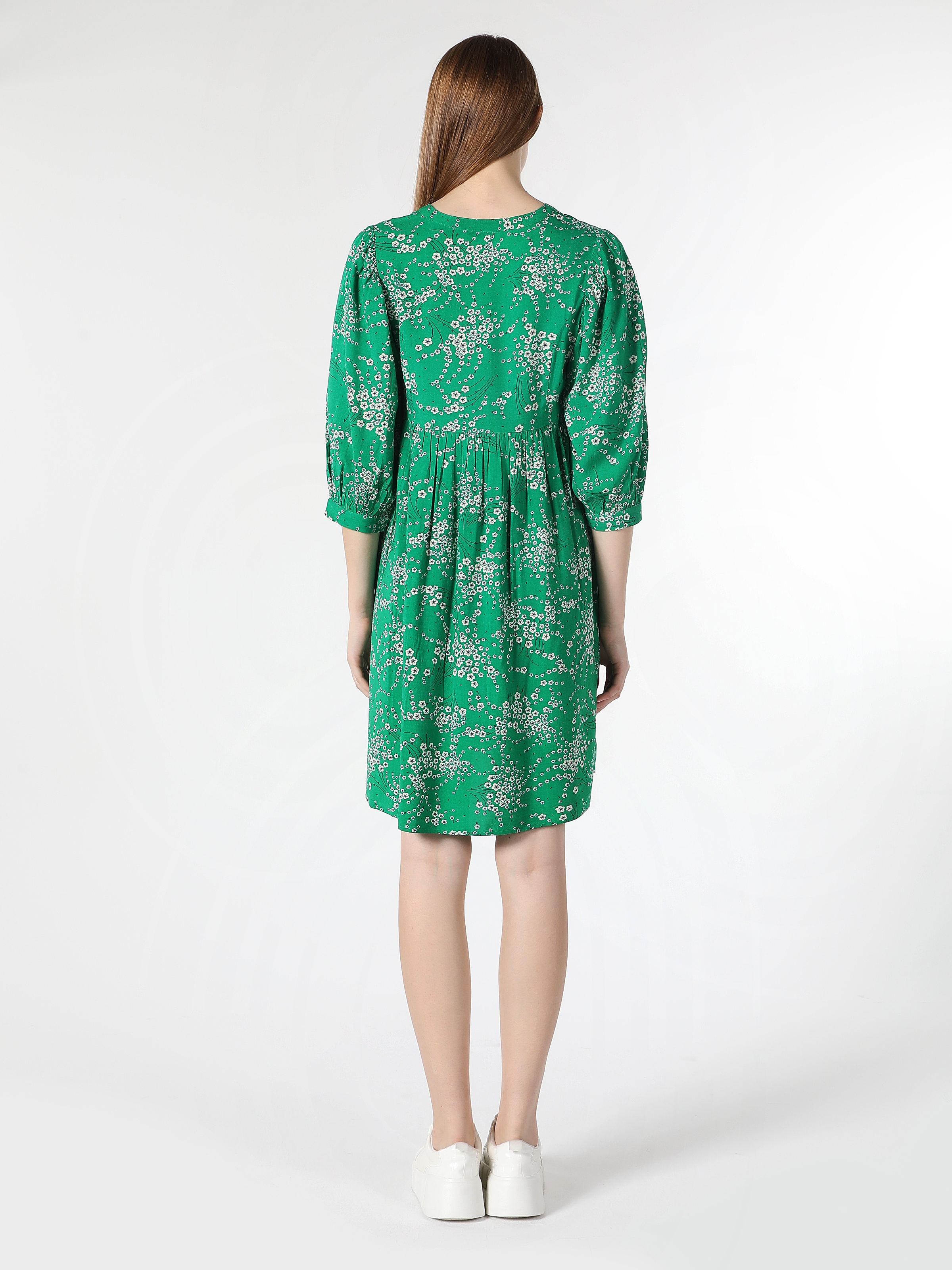 Colins Regular Fit Çiçek Baskılı Yeşil Kadın Elbise. 2