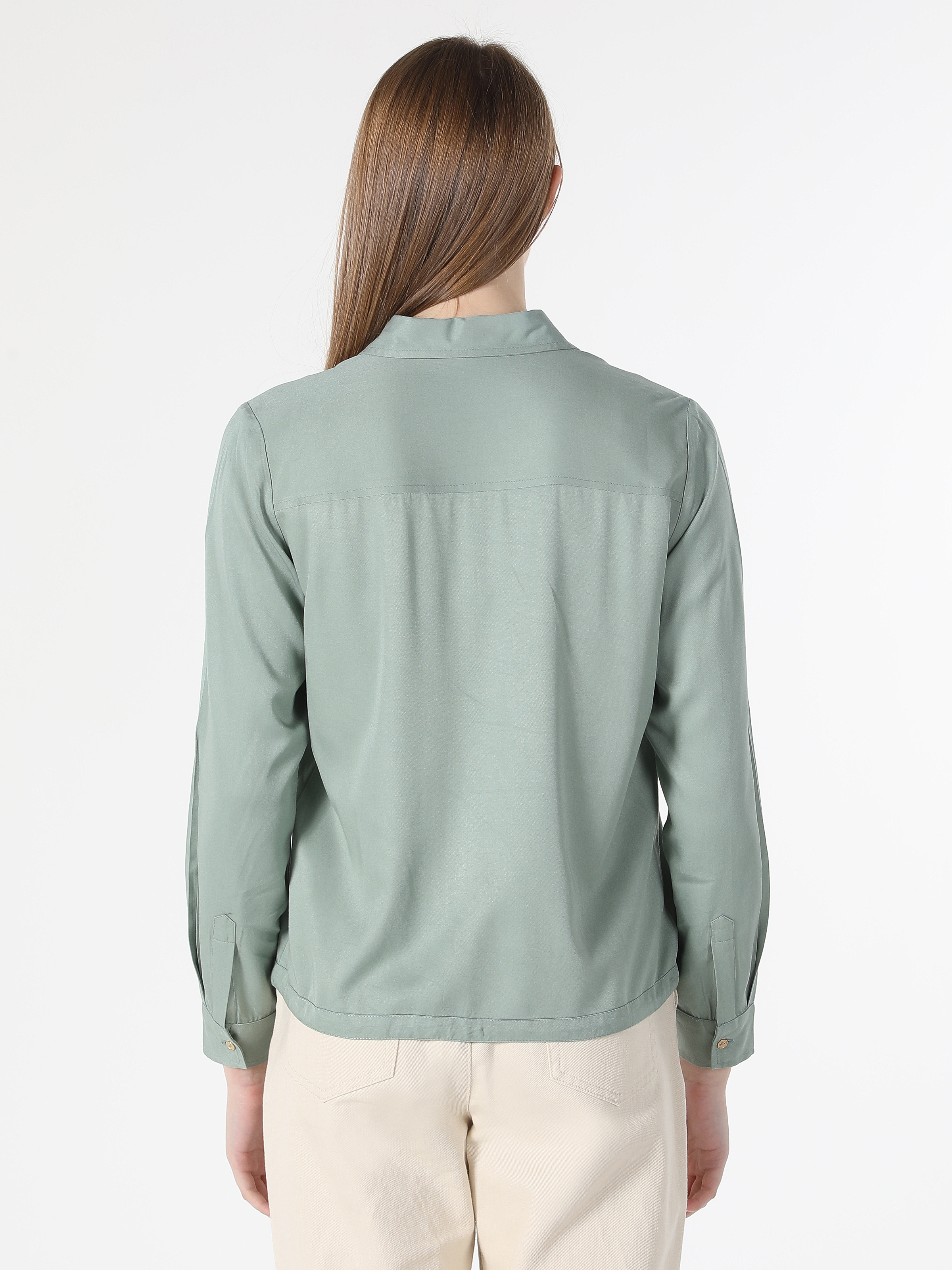 Regular Fit Cepli Yeşil Kadın Uzun Kol Gömlek Cl1061042