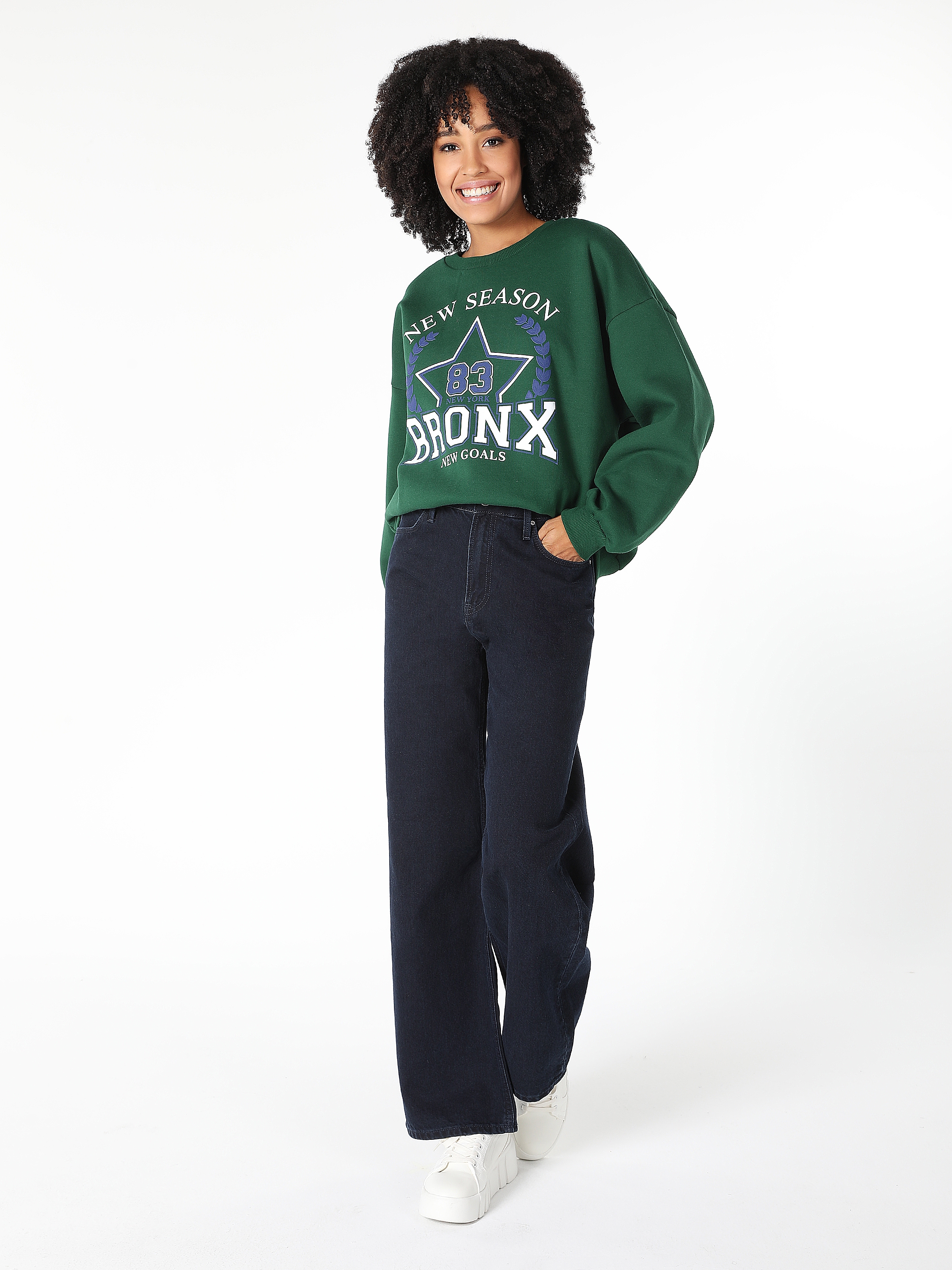 Comfort Fit Baskılı Yeşil Kadın Sweatshirt Cl1061078