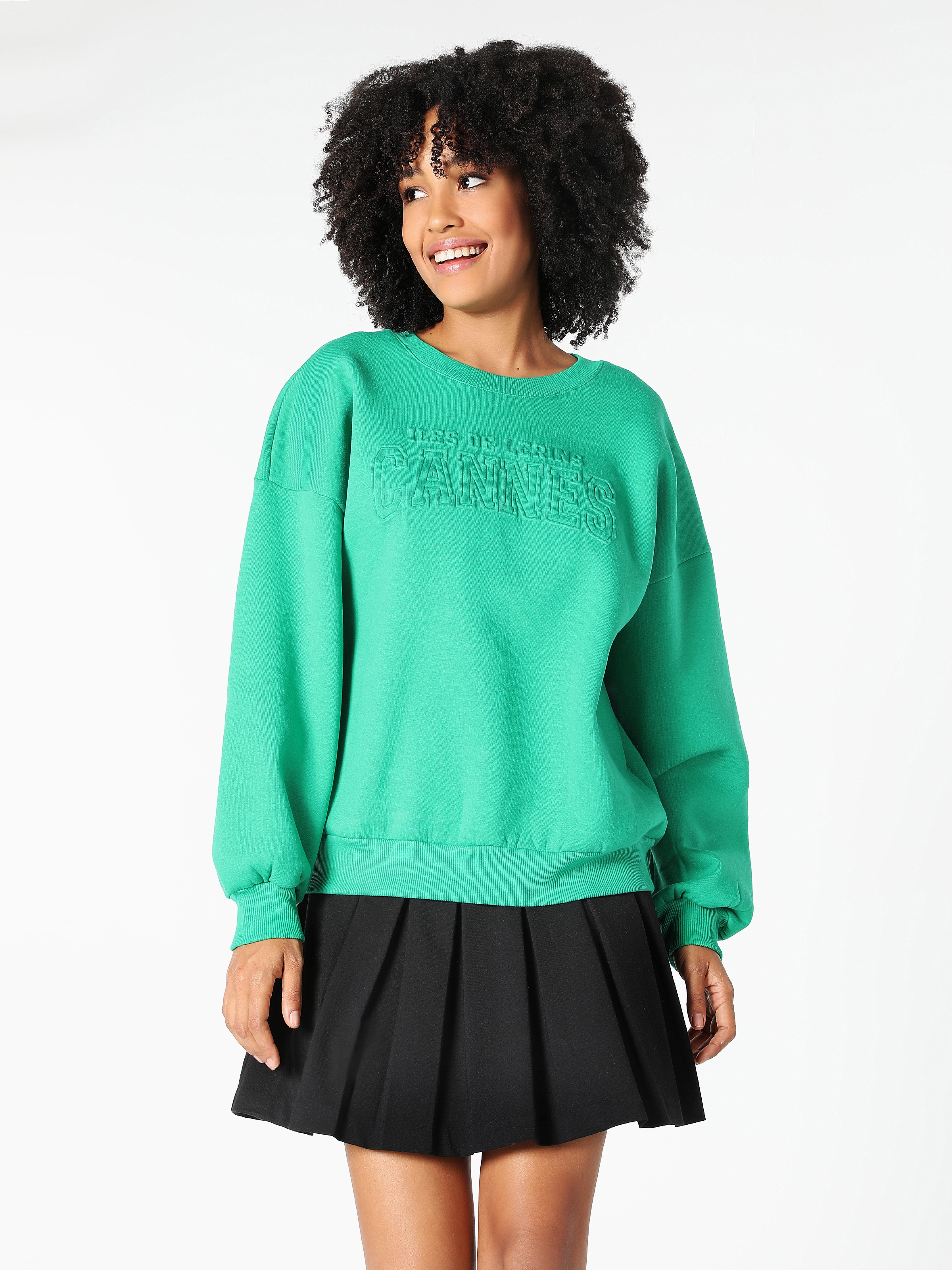 Colins Comfort Fit Baskılı Yeşil Kadın Sweatshirt. 1