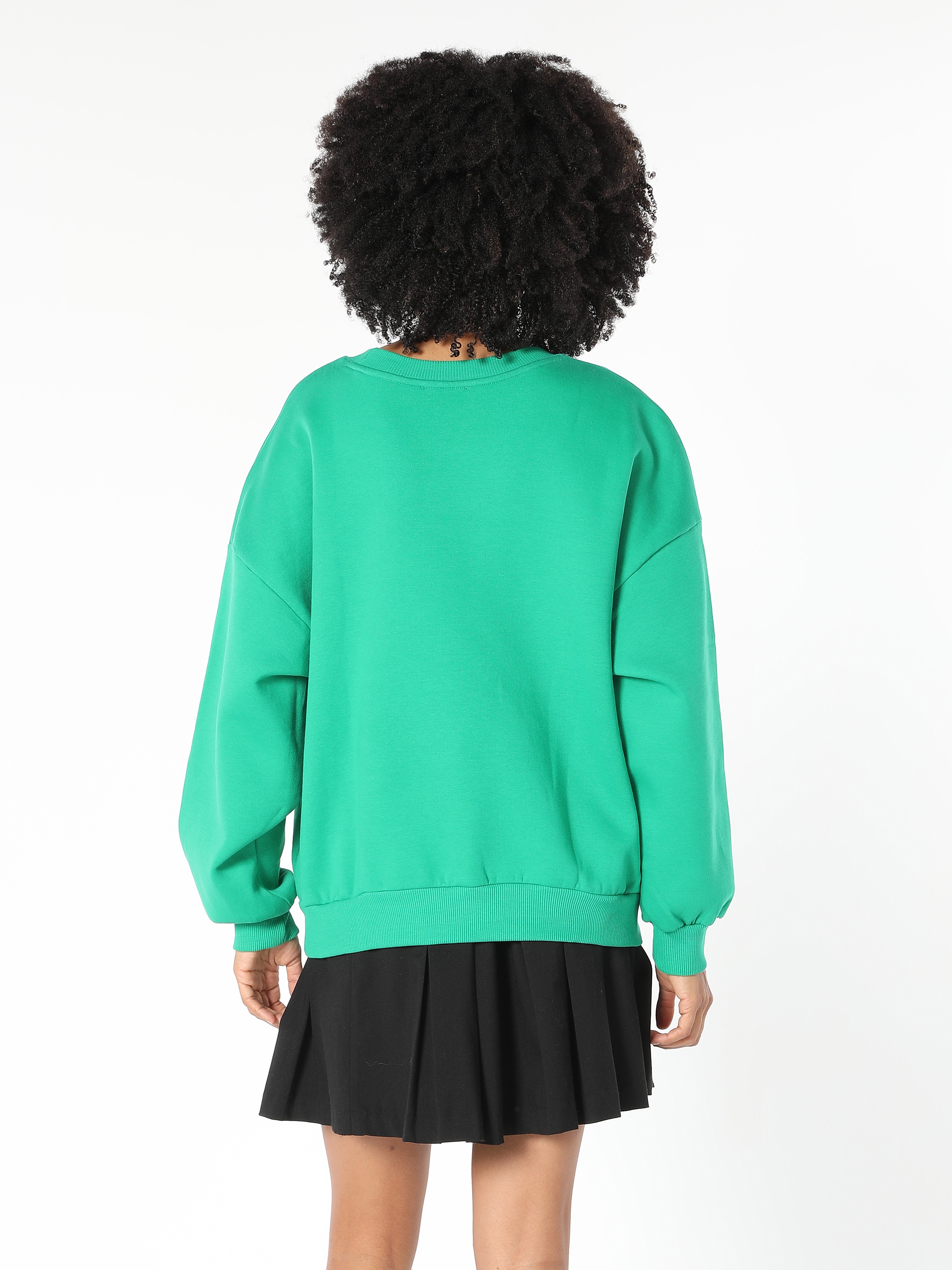 Comfort Fit Baskılı Yeşil Kadın Sweatshirt