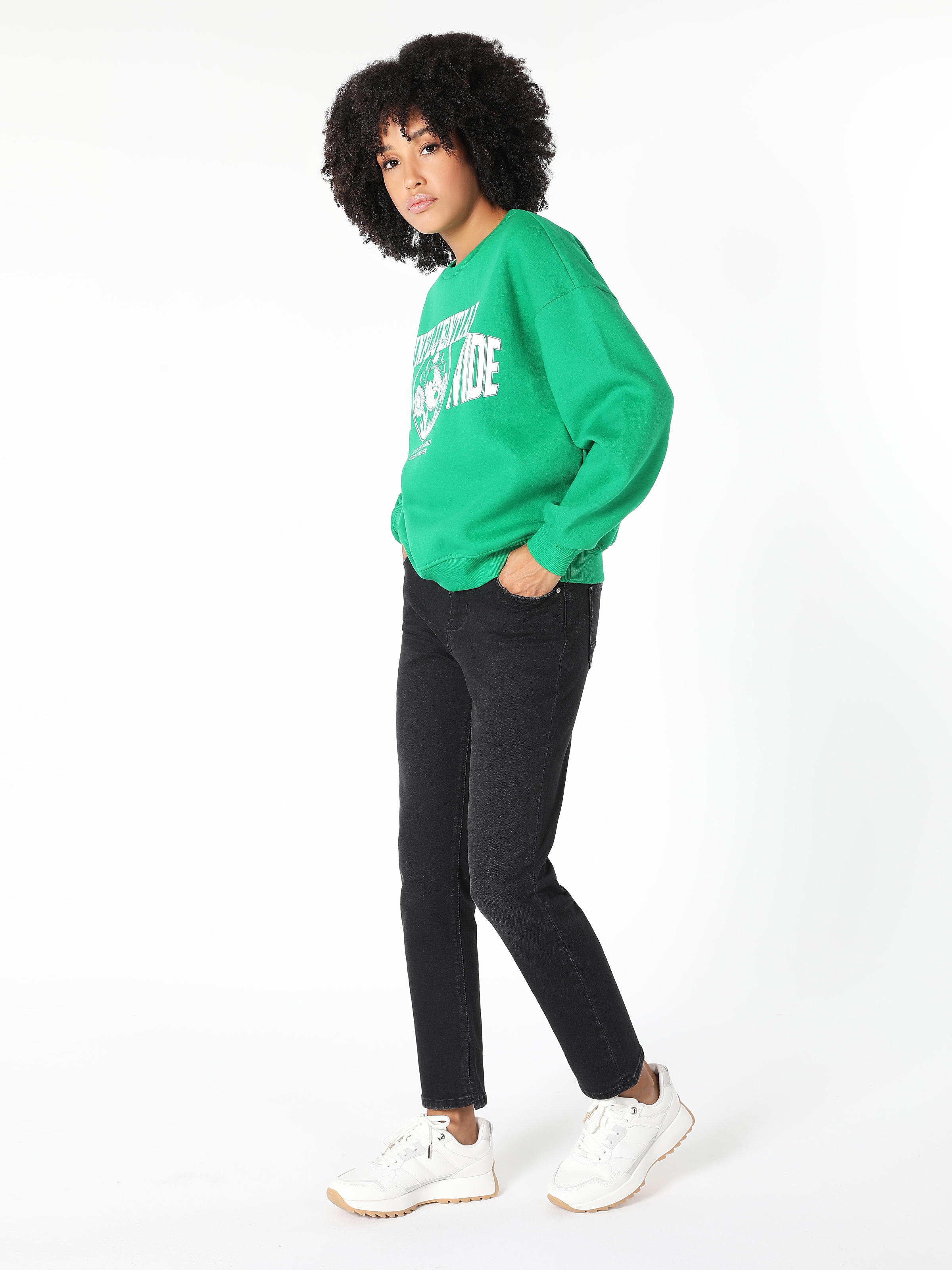 Colins Regular Fit Baskılı Yeşil Kadın Sweatshirt. 4